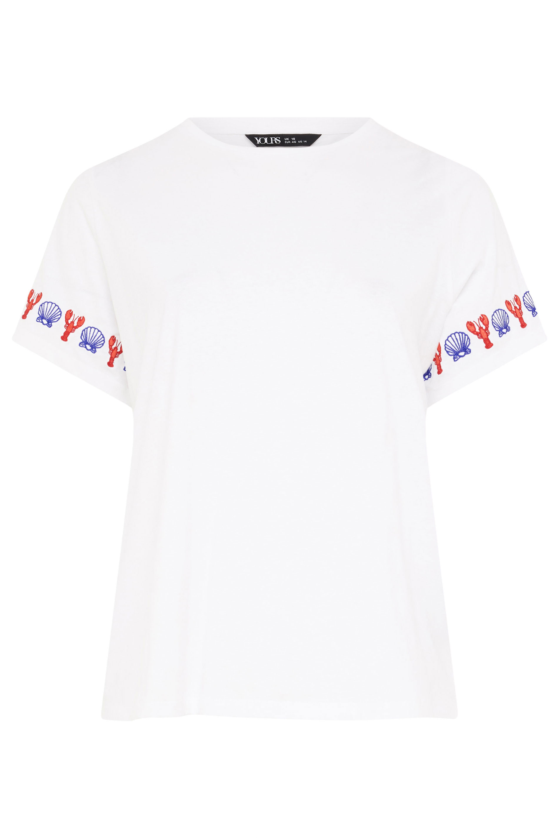 YOURS Plus Size White Embroidered Lobster Sleeve Detail T-Shirt | Yours Clothing 5