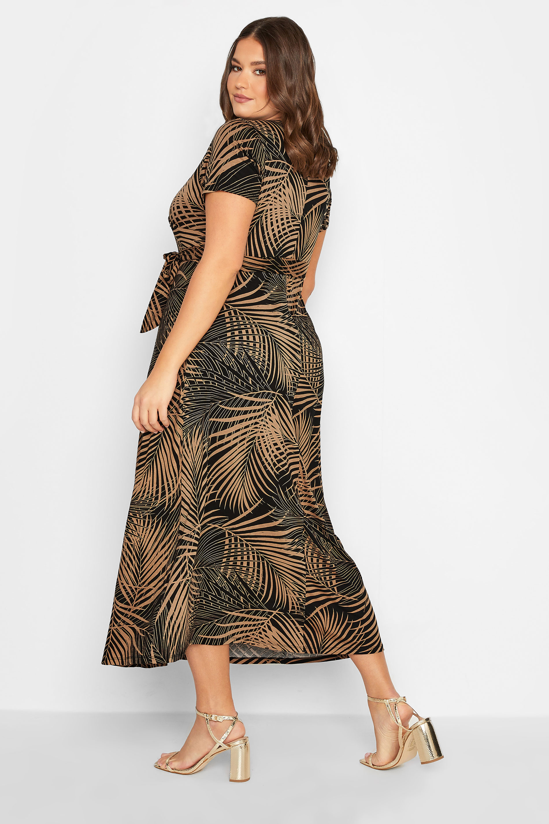 YOURS Plus Size Curve Brown Leaf Print Wrap Dress | Yours Clothing  3
