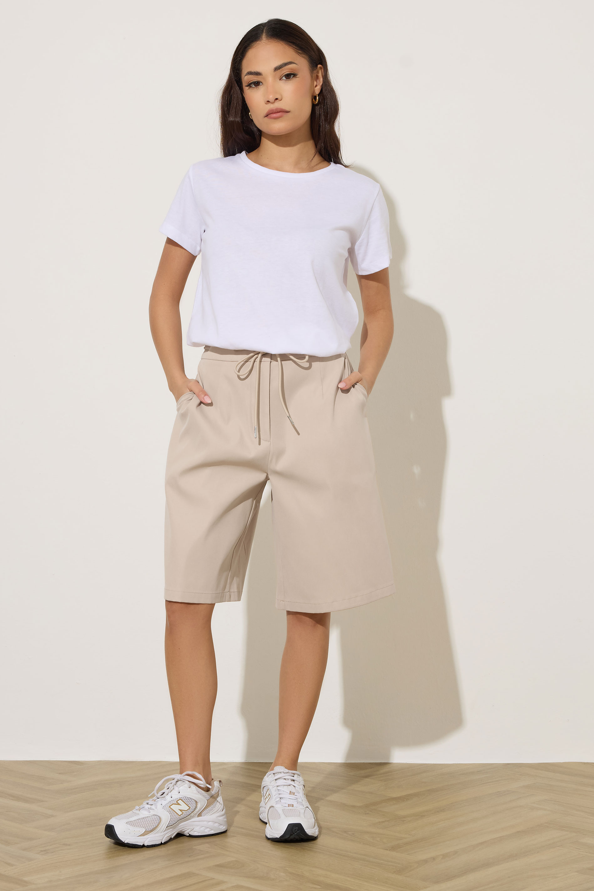 PixieGirl Petite Women's Natural Brown Drawstring Jorts | PixieGirl 2
