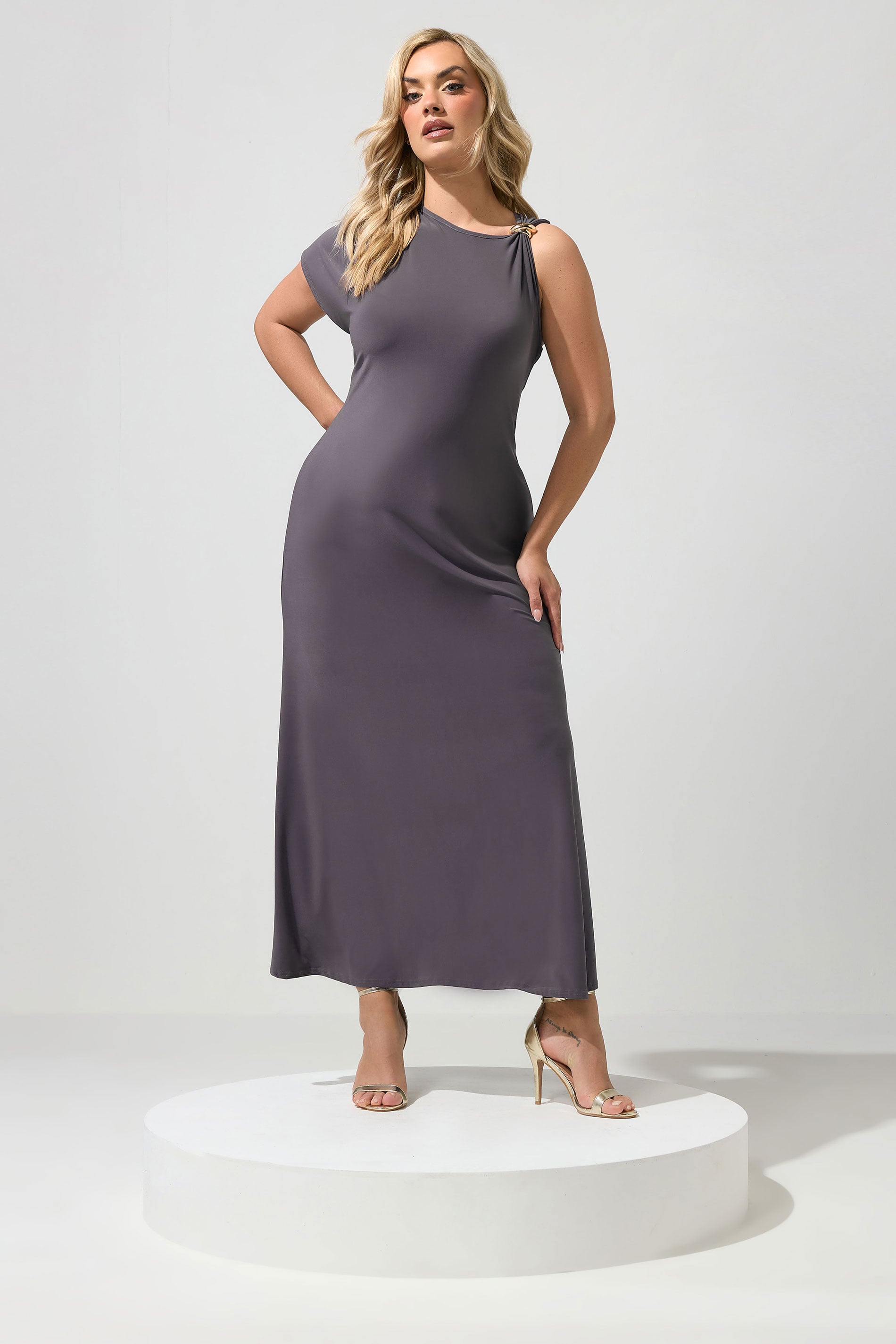 YOURS LONDON Plus Size Grey Metal Buckle Detail Maxi Dress | Yours Clothing 1