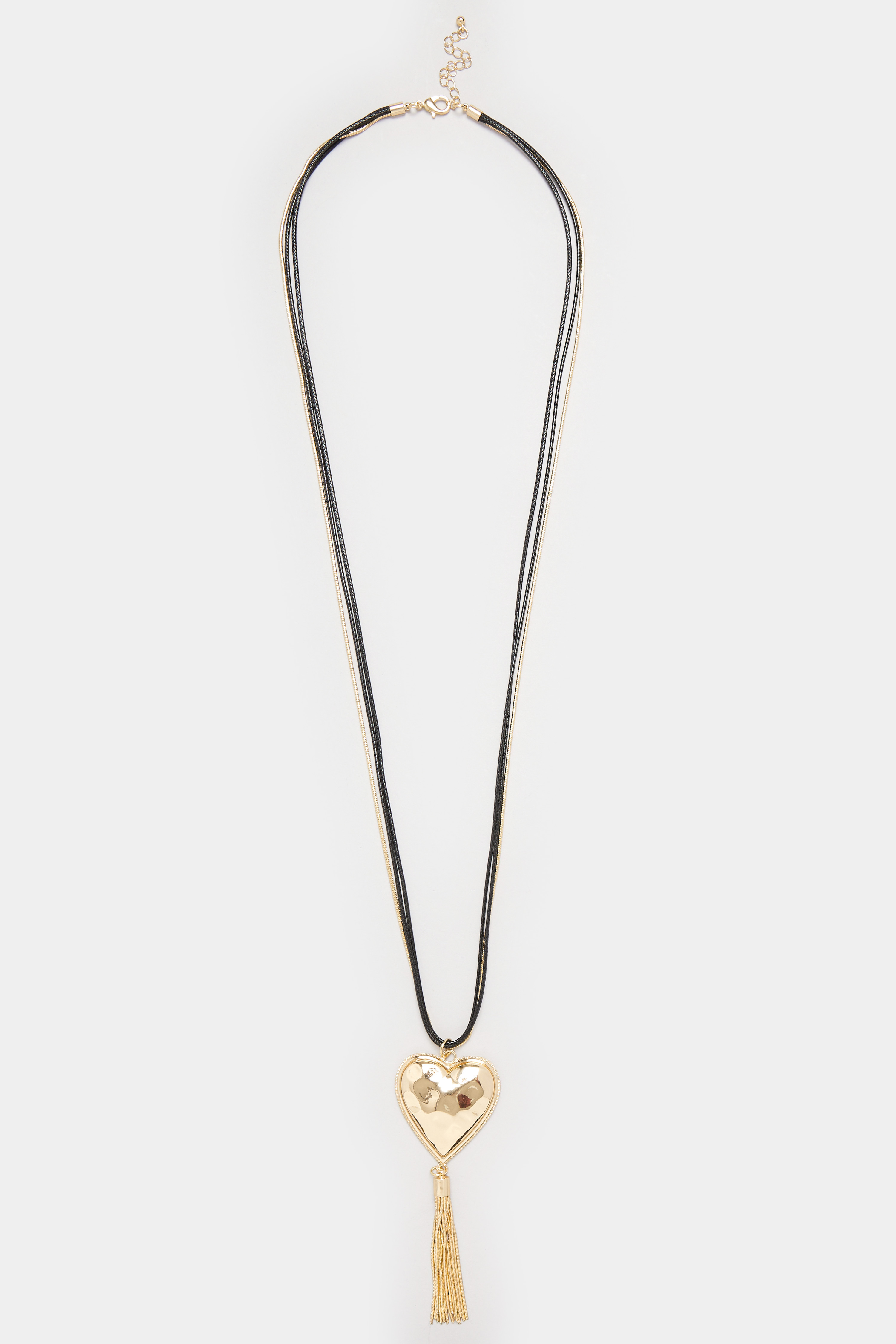 Black & Gold Tone Heart Tassel Necklace  2