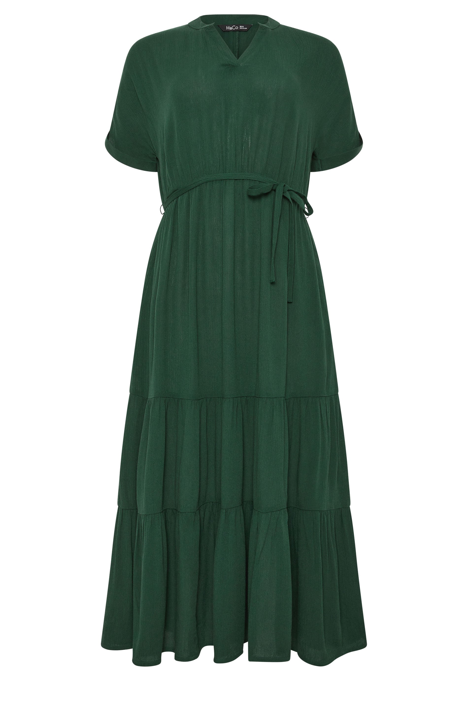 M&Co Green Tiered Tie Waist Midi Dress | M&Co 5