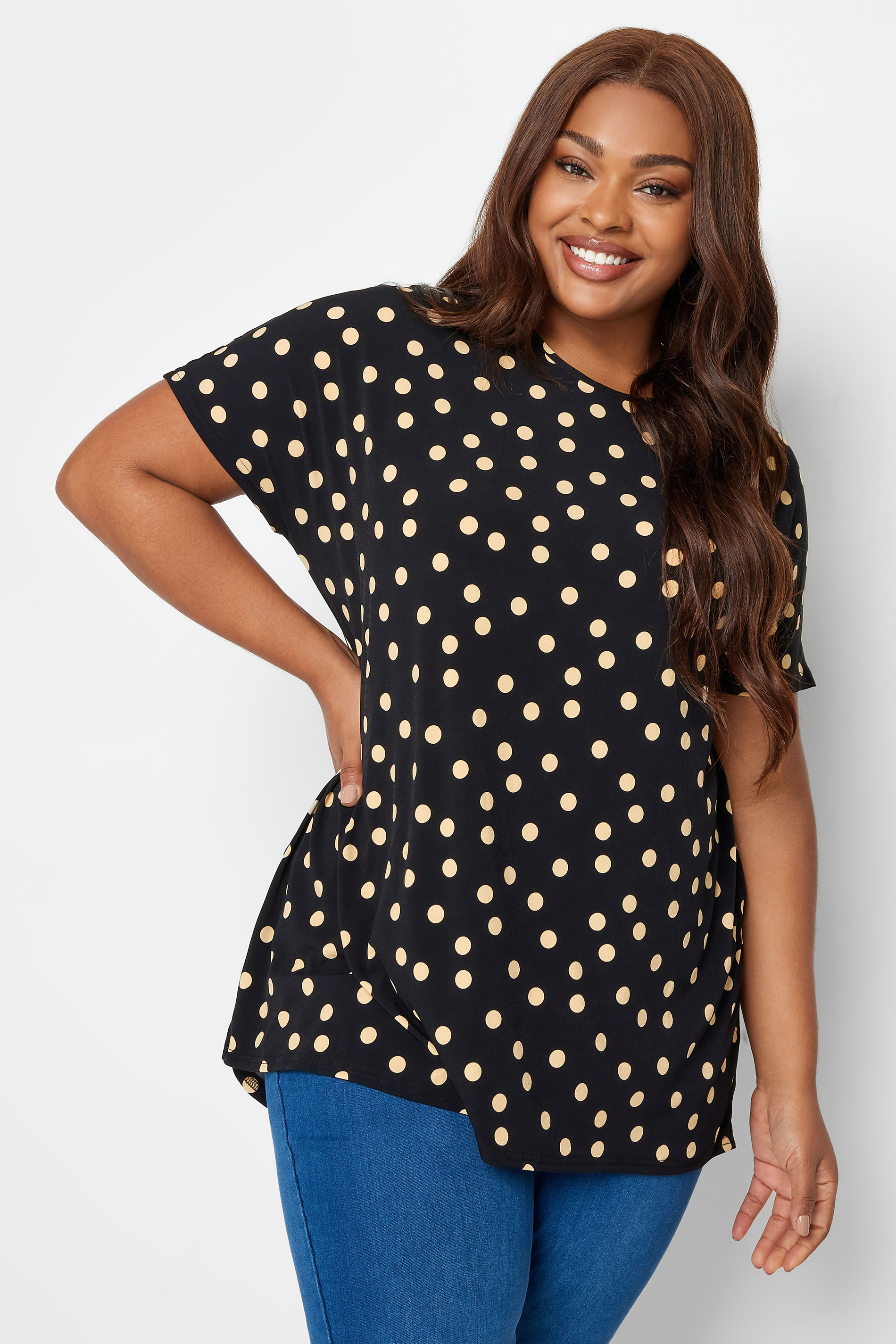 YOURS Plus Size Black Polka Dot Print Top | Yours Clothing 2