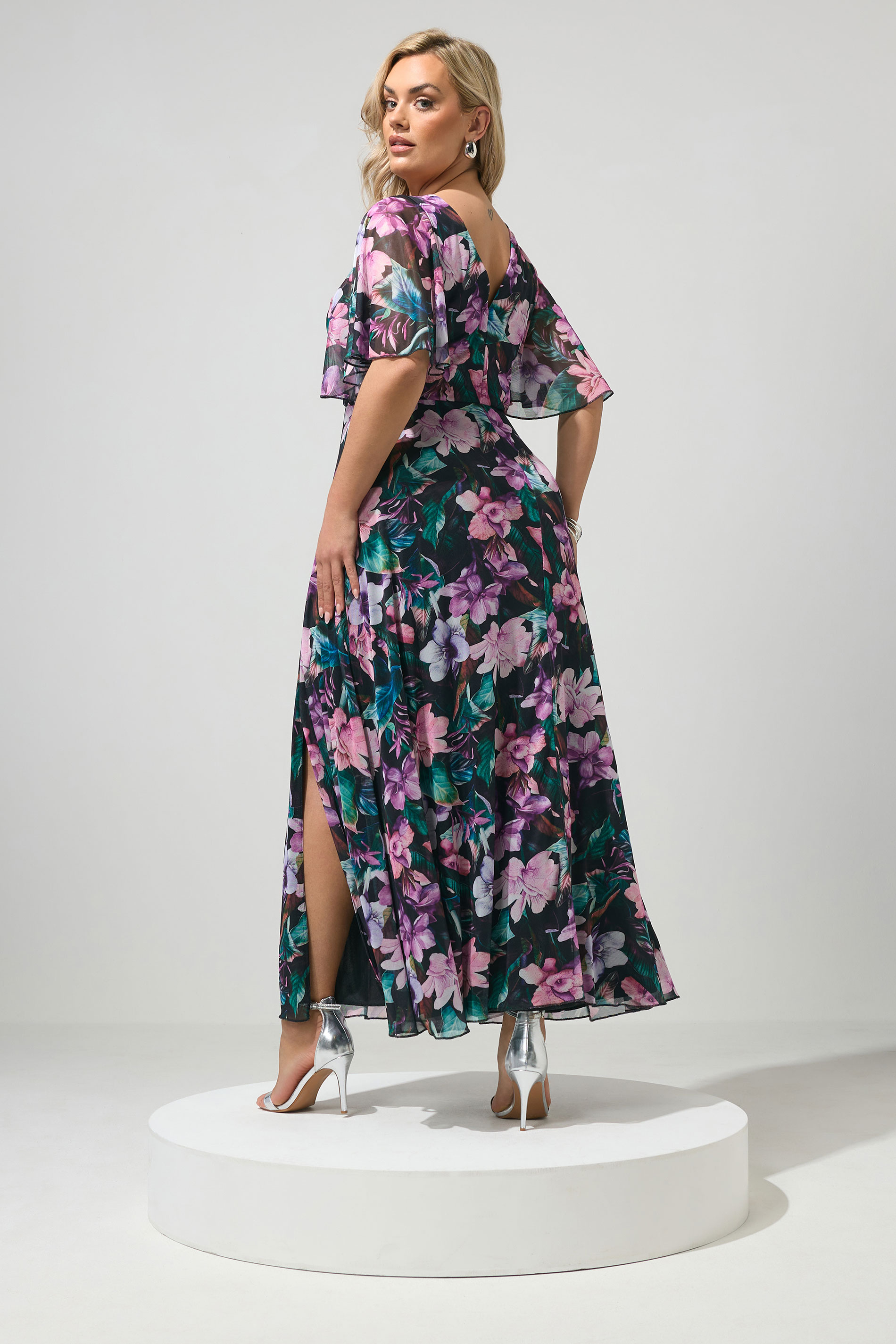 YOURS LONDON Plus Size Black Tropical Mesh Maxi Dress | Yours Clothing 2