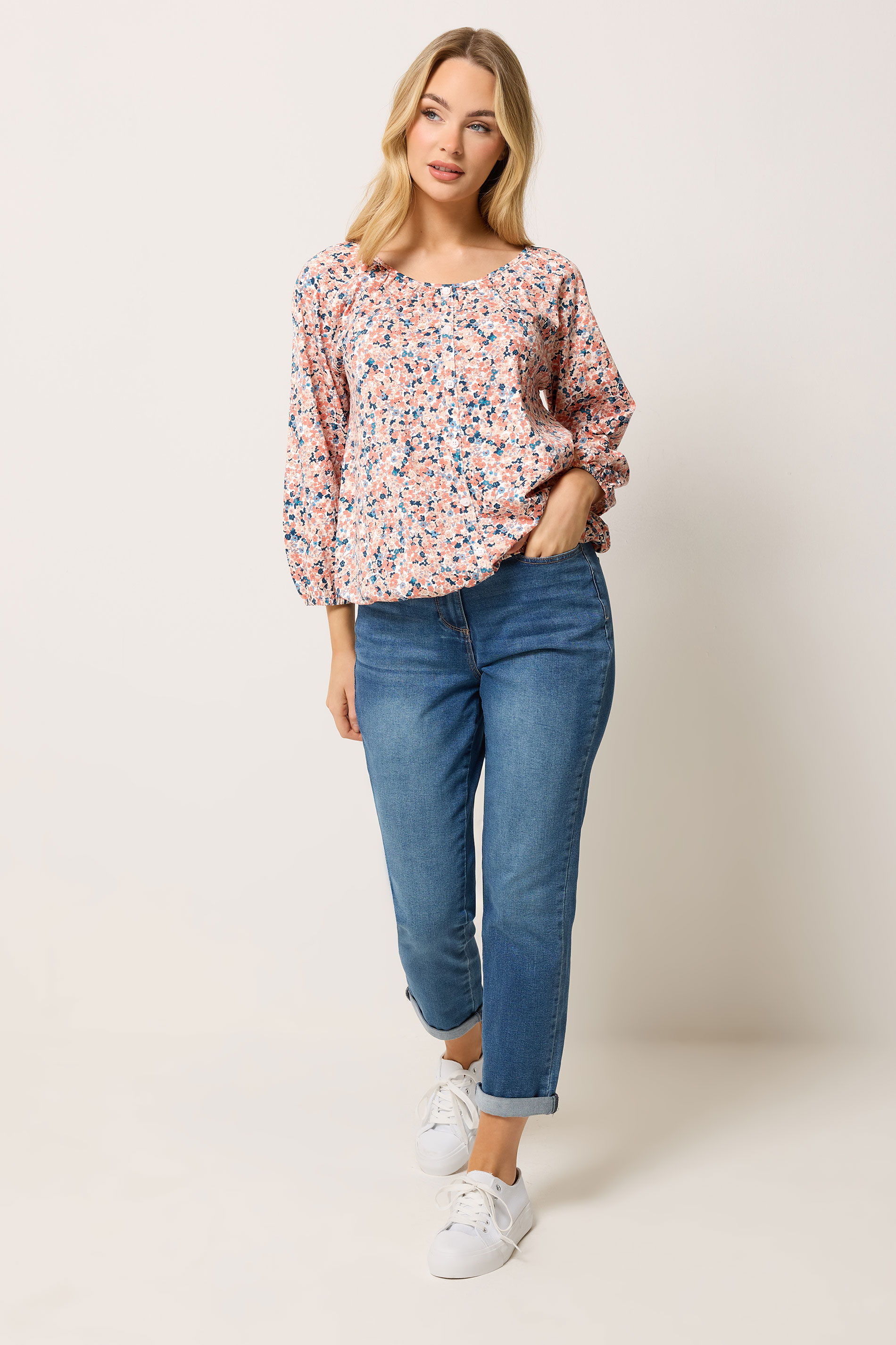 M&Co Orange Floral Button Down Cotton Blouse | M&Co 1