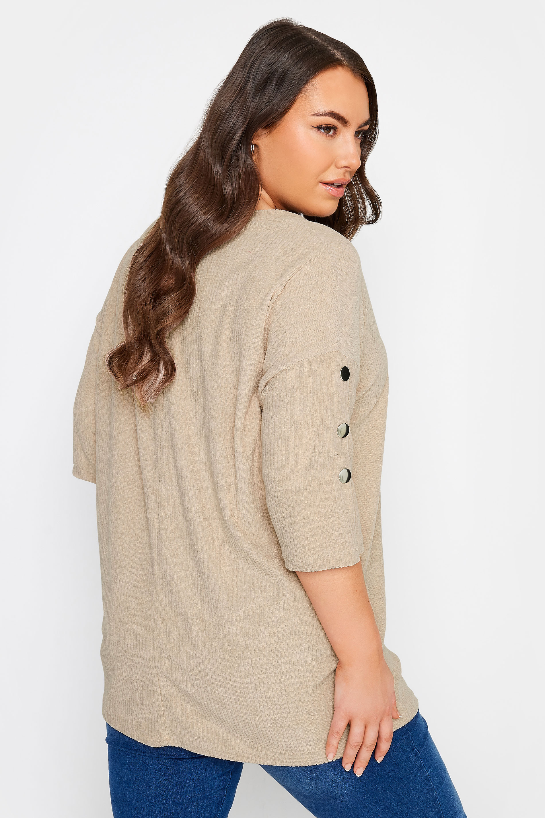 YOURS Plus Size Stone Brown Soft Touch Button Top | Yours Clothing 3