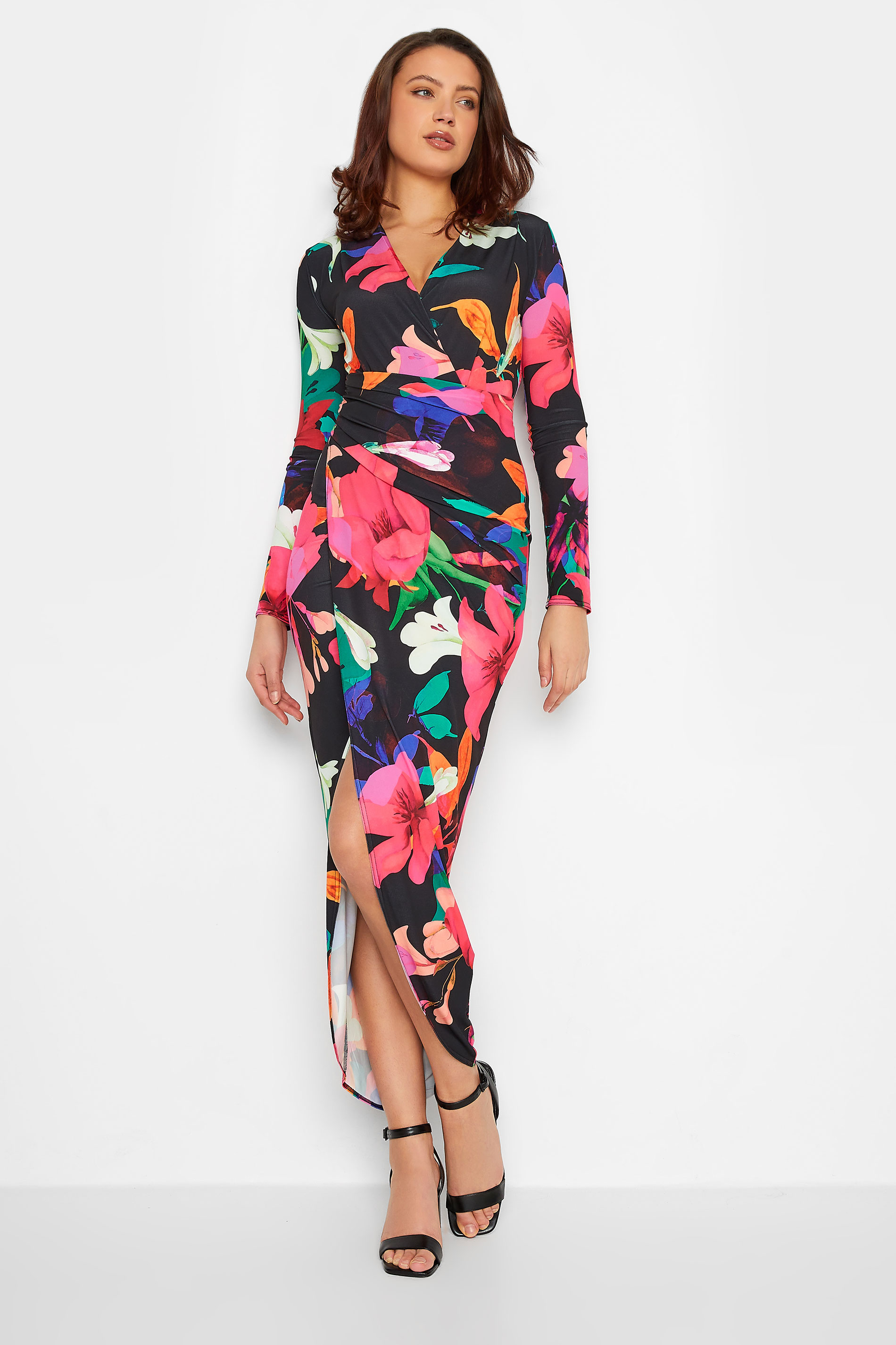 LTS Tall Women's Black Floral Wrap Maxi Dress | Long Tall Sally 1