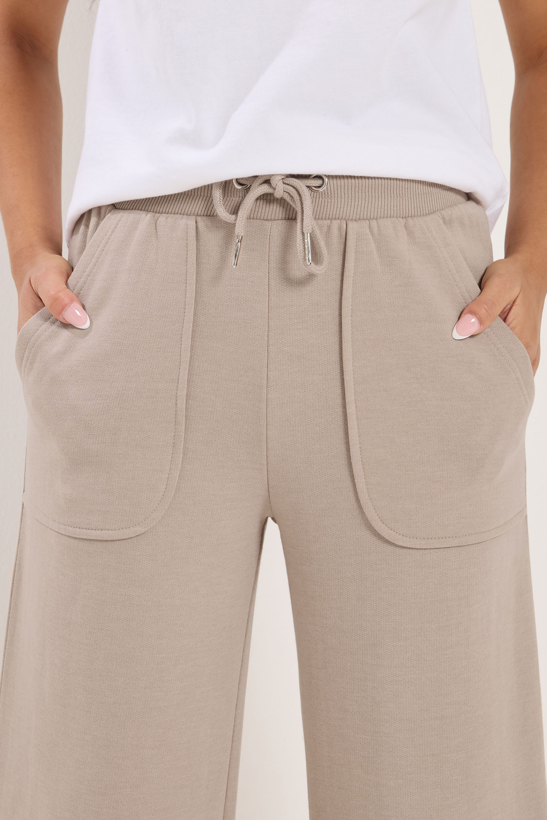 PixieGirl Petite Women's Stone Brown Pocket Patch Wide Leg Joggers | PixieGirl 4