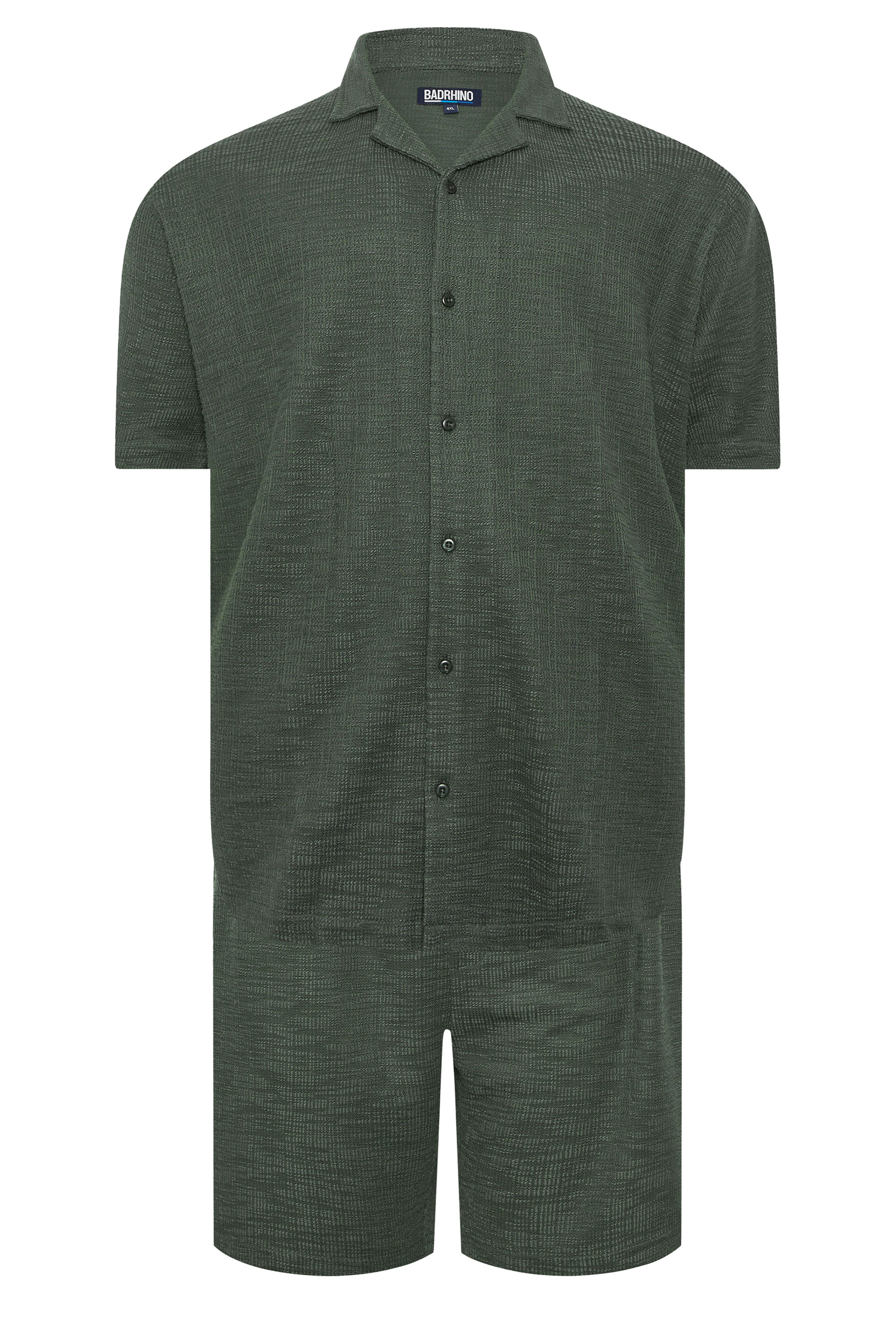 BadRhino Big & Tall Green Textured Revere Shirt & Short Co-ord Set | BadRhino 1