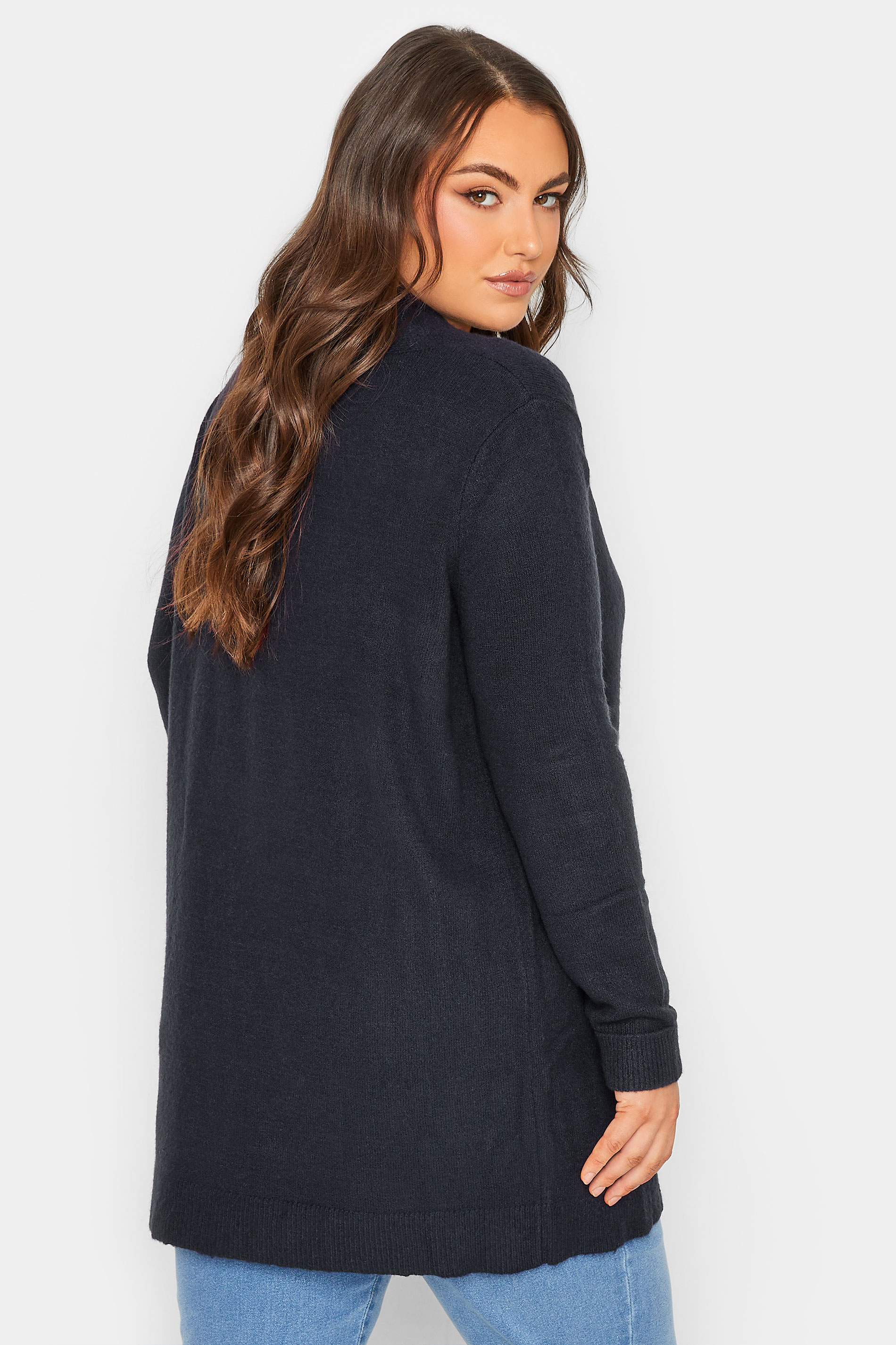 Curve Plus Size Womens Navy Blue Button Detail Knitted Cardigan | Yours Clothing  3