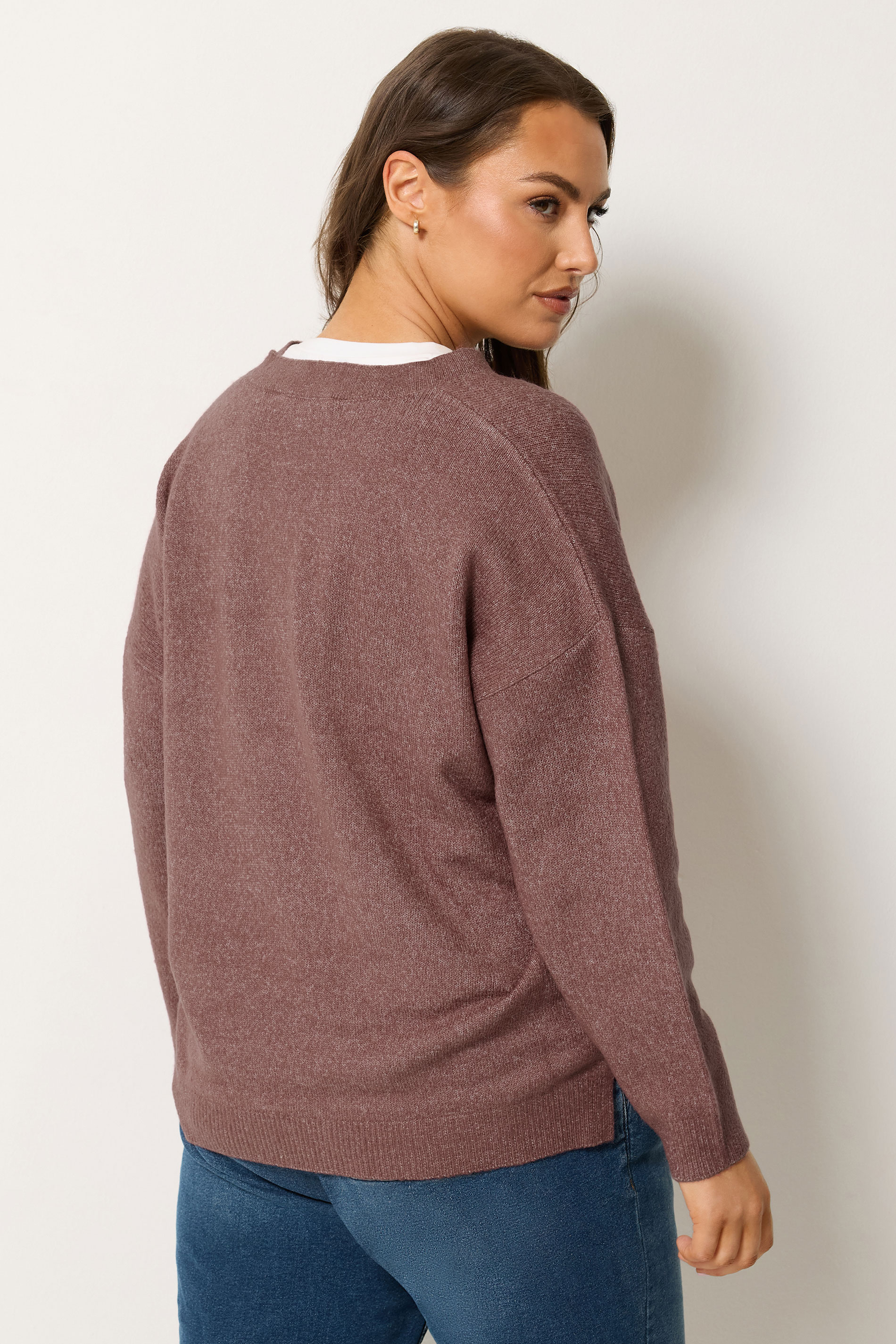 YOURS Plus Size Dark Pink V-Neck Soft Touch Jumper | Yours Clothing 4