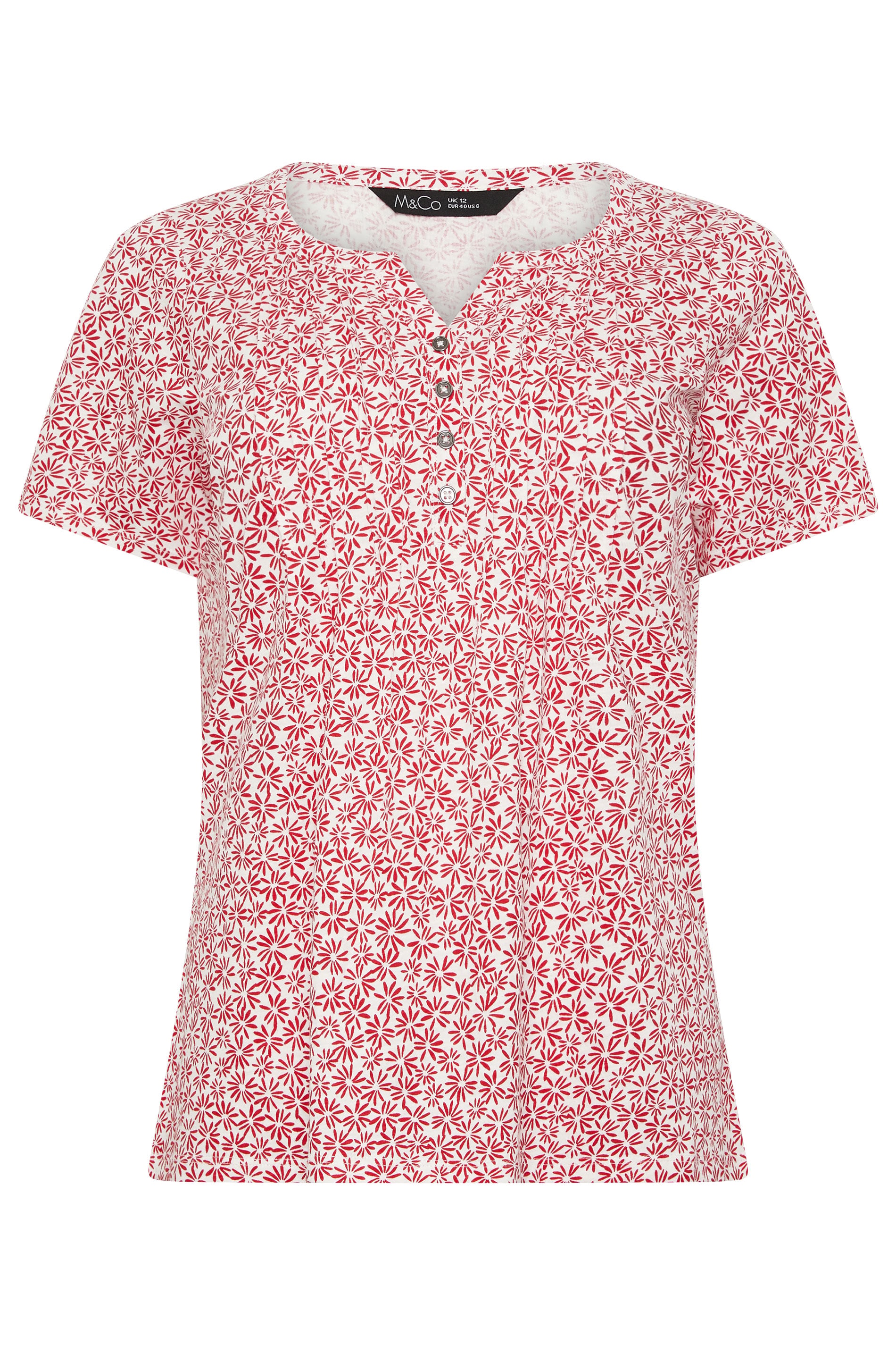 M&Co Red Floral Cotton Henley Top | M&Co 5