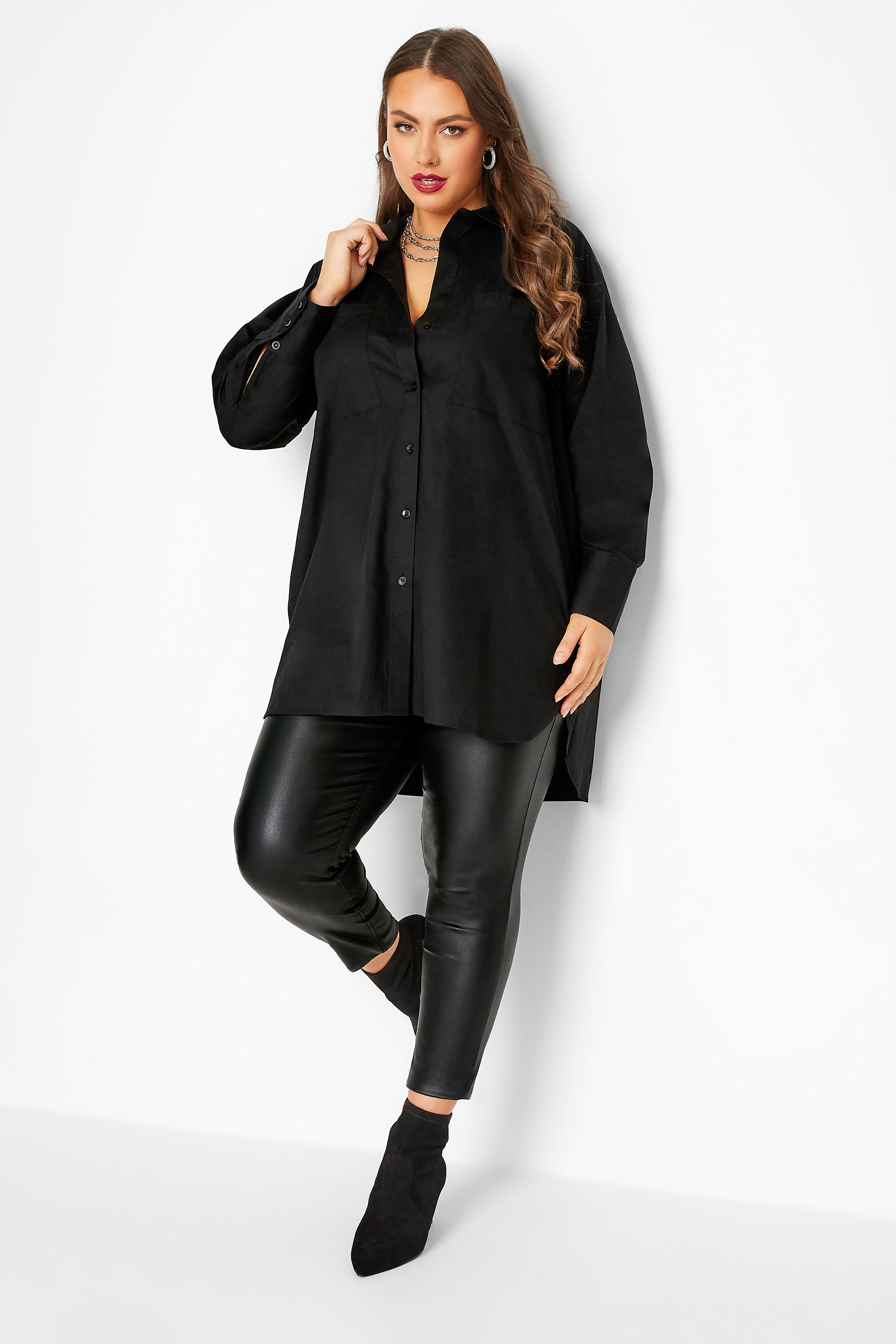 LIMITED COLLECTION Curve Black Oversized Boyfriend Shirt | Yours Clothing 2