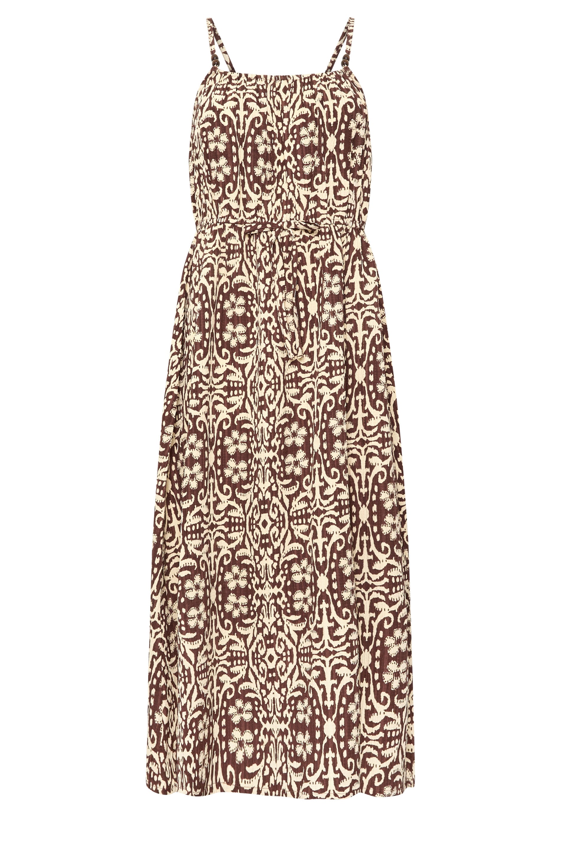PixieGirl Petite Women's Brown Tile Print Midi Dress | PixieGirl  1