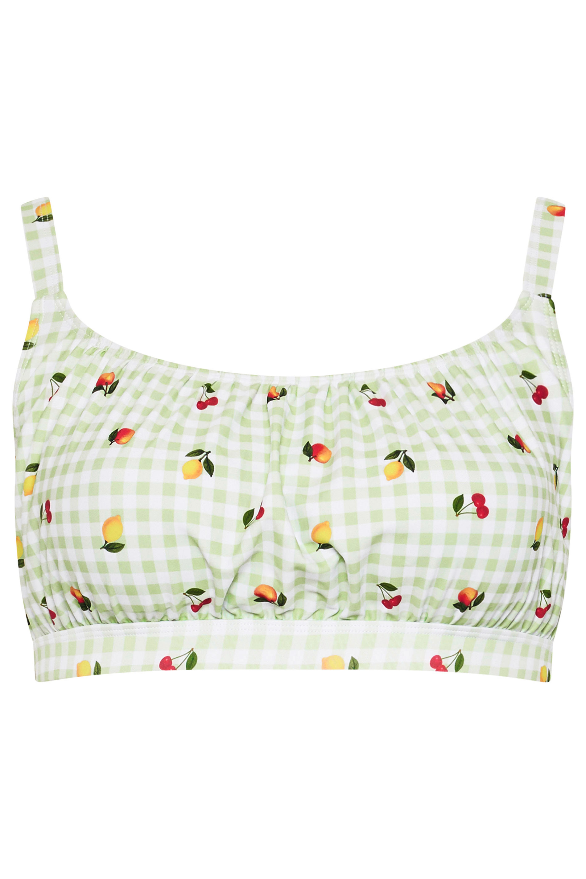LIMITED COLLECTION Plus Size Green Gingham Fruit Print Bikini Top | Yours Clothing 6