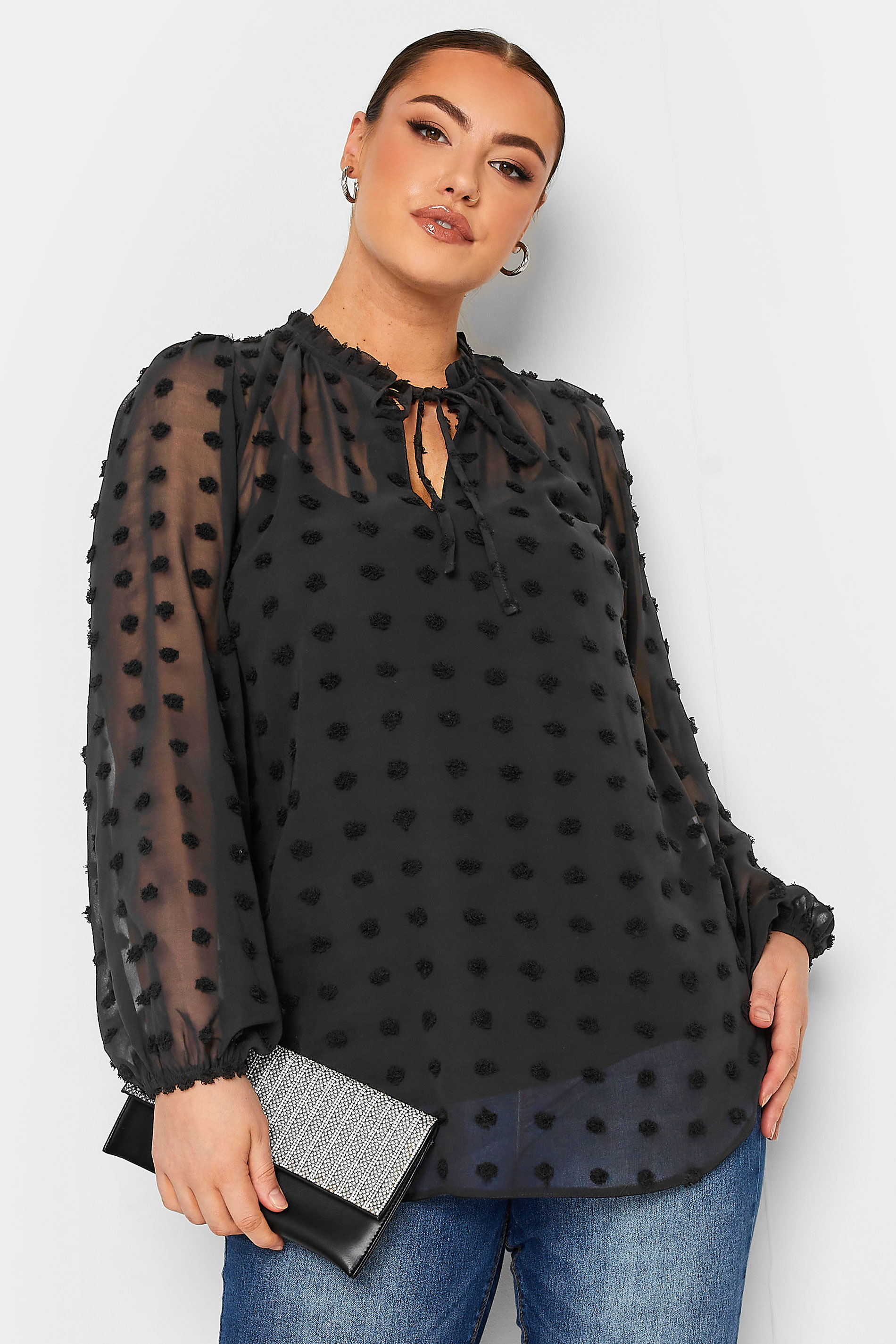 YOURS Curve Plus Size Black Dobby Blouse | Yours Clothing  1