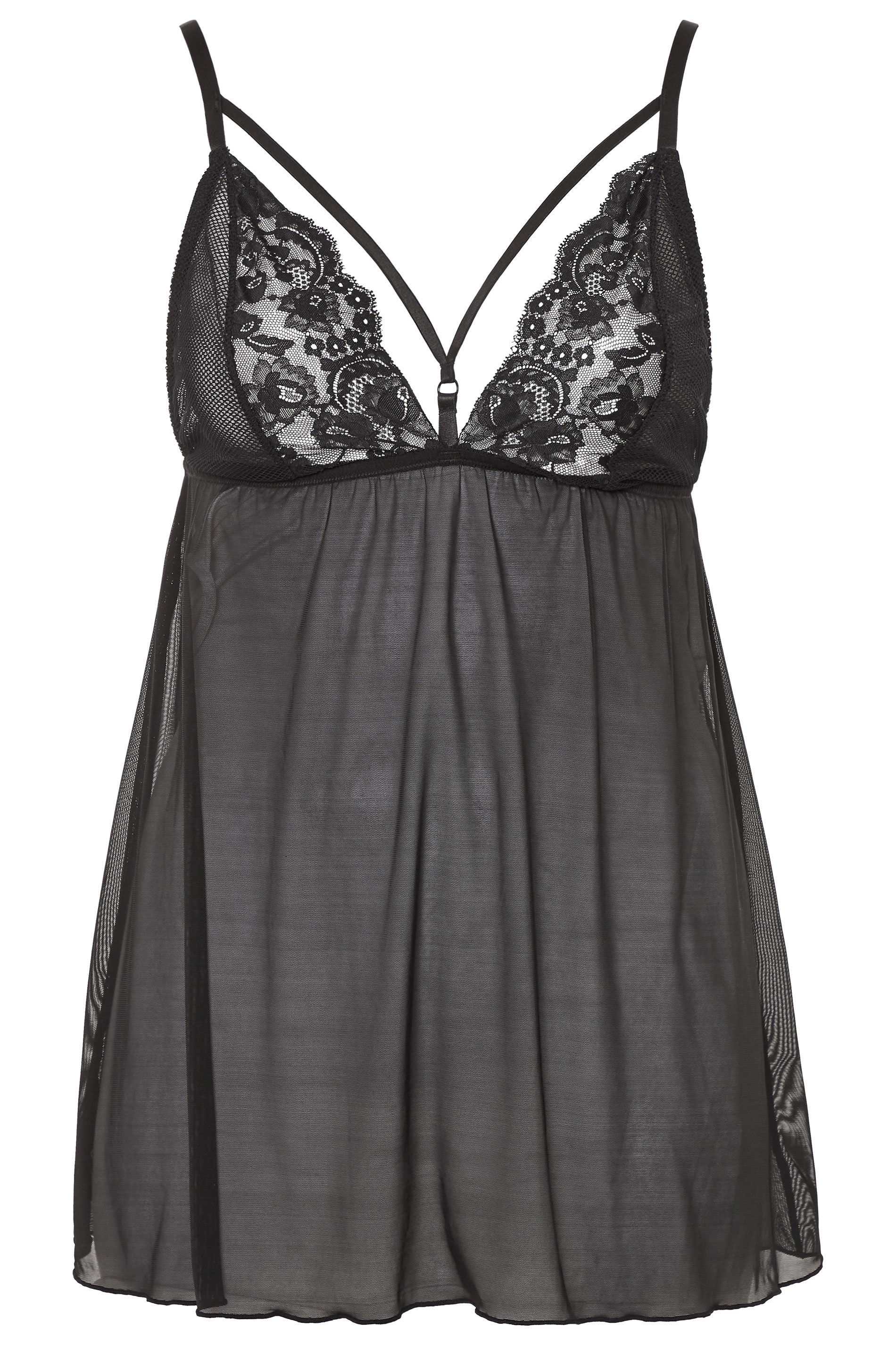 Black Lace Mesh Boudoir Babydoll | Yours Clothing