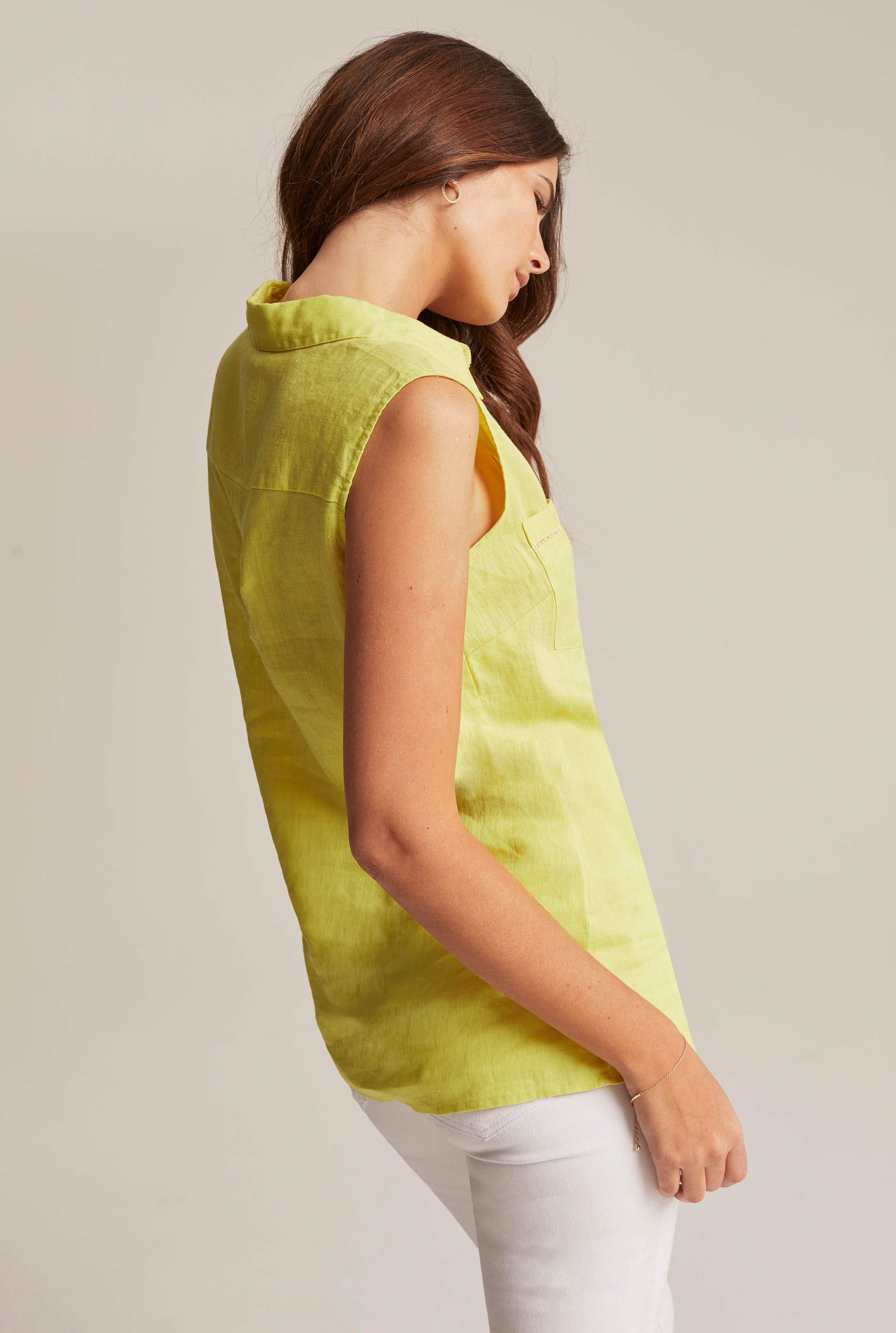 Lime Green Pure Linen Sleeveless Shirt | Long Tall Sally