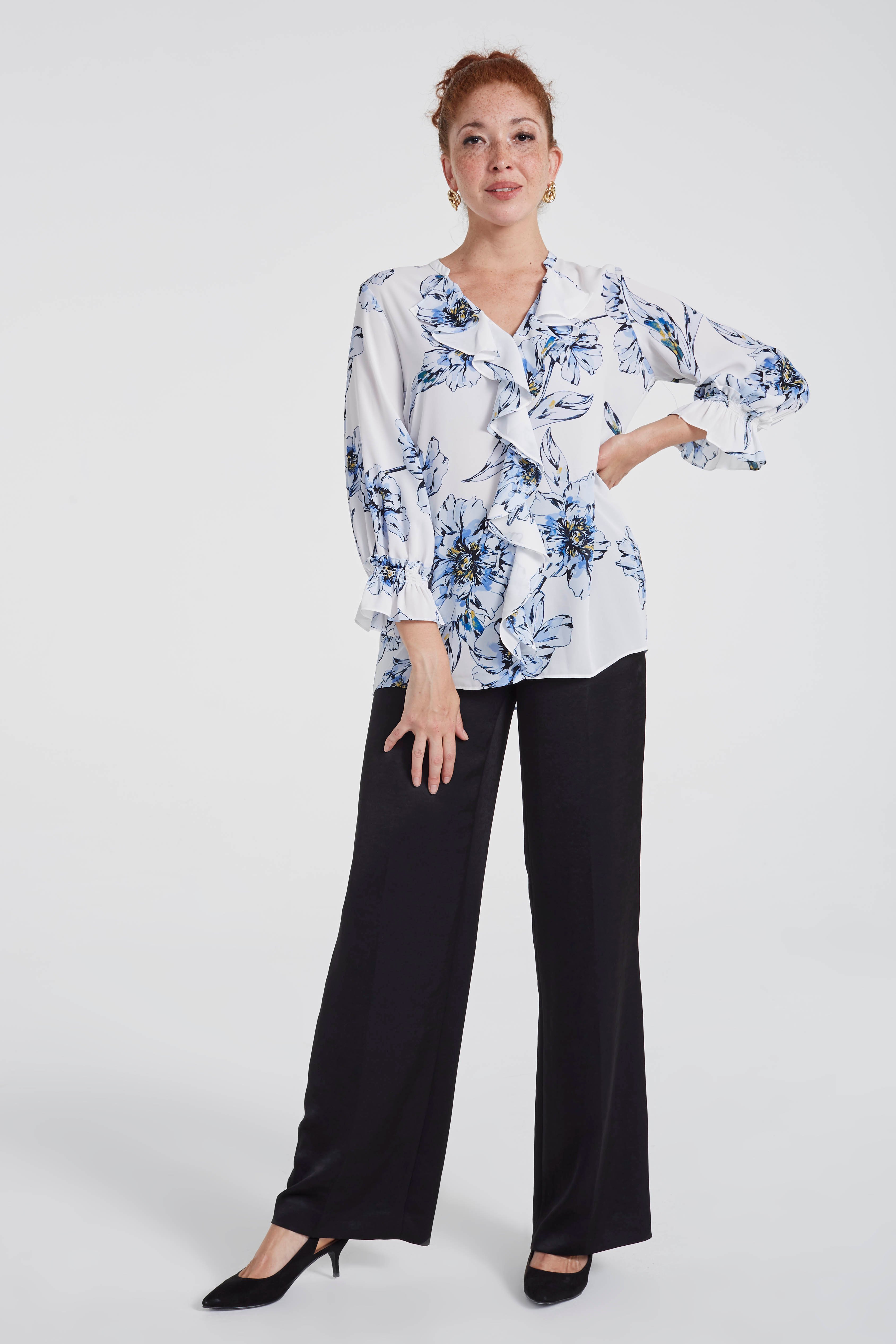 Karl Lagerfeld Paris Print Ruffle Blouse | Long Tall Sally