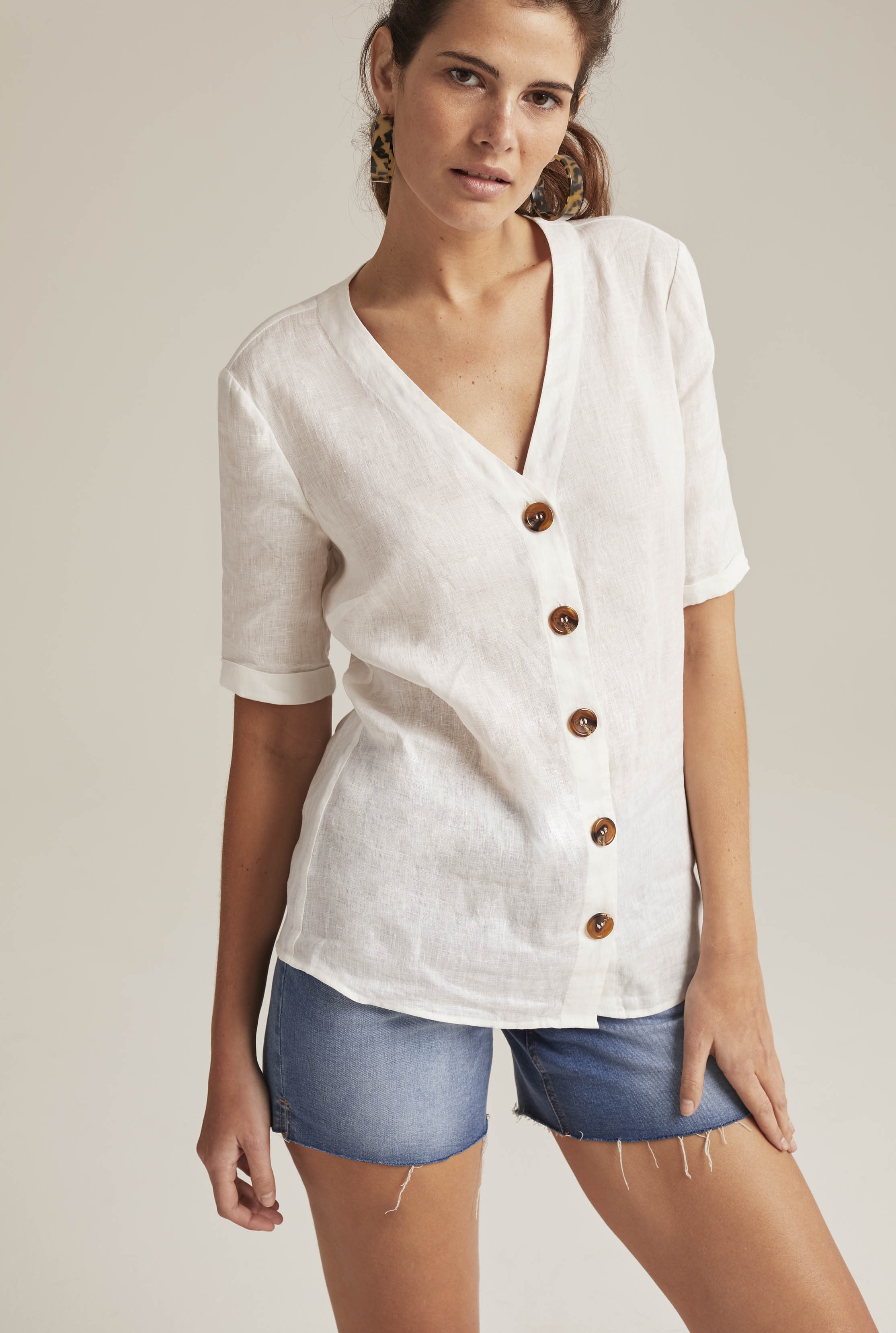 Pure Linen Short Sleeve Blouse | Long Tall Sally