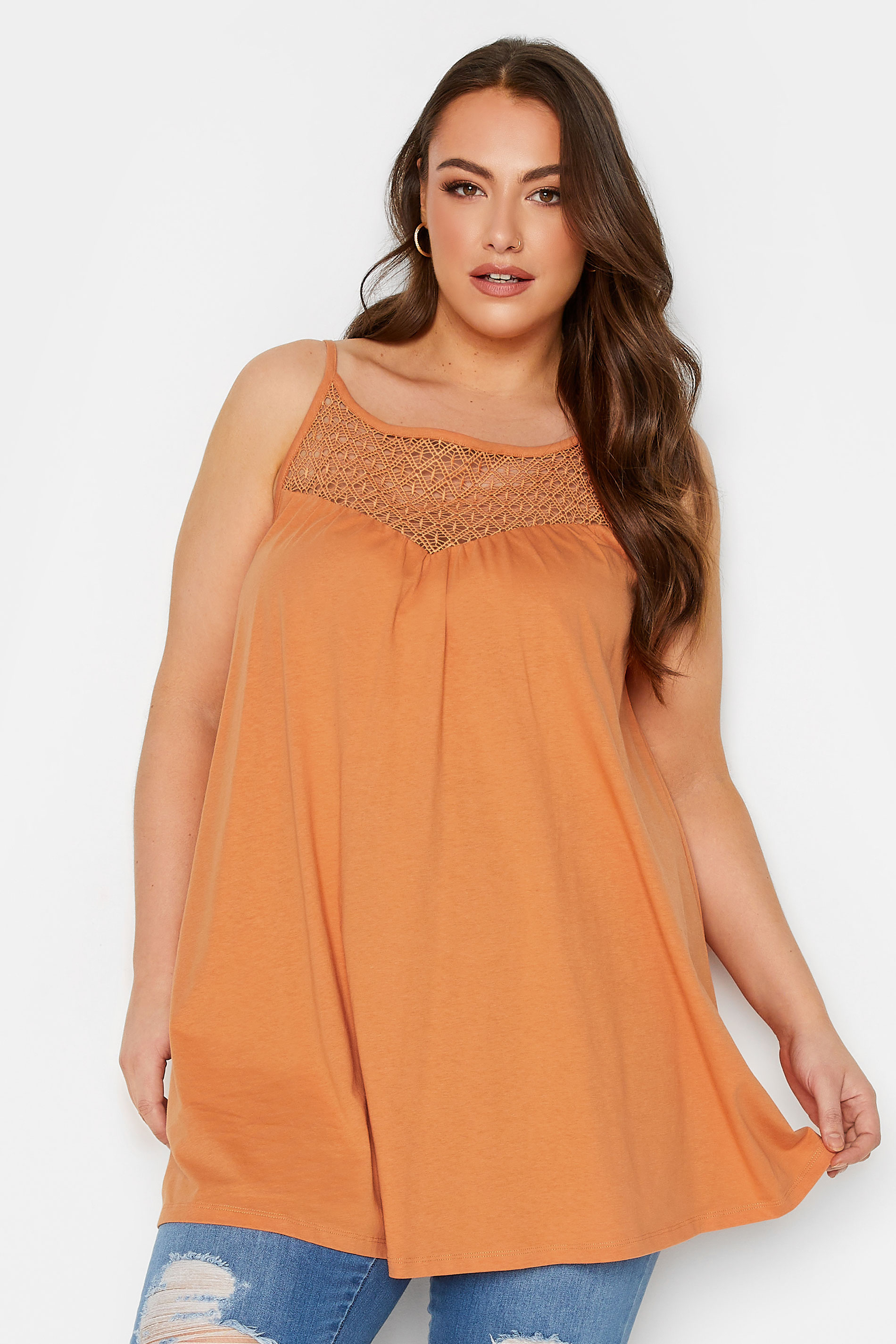 YOURS Plus Size Orange Crochet Vest Top | Yours Clothing  1