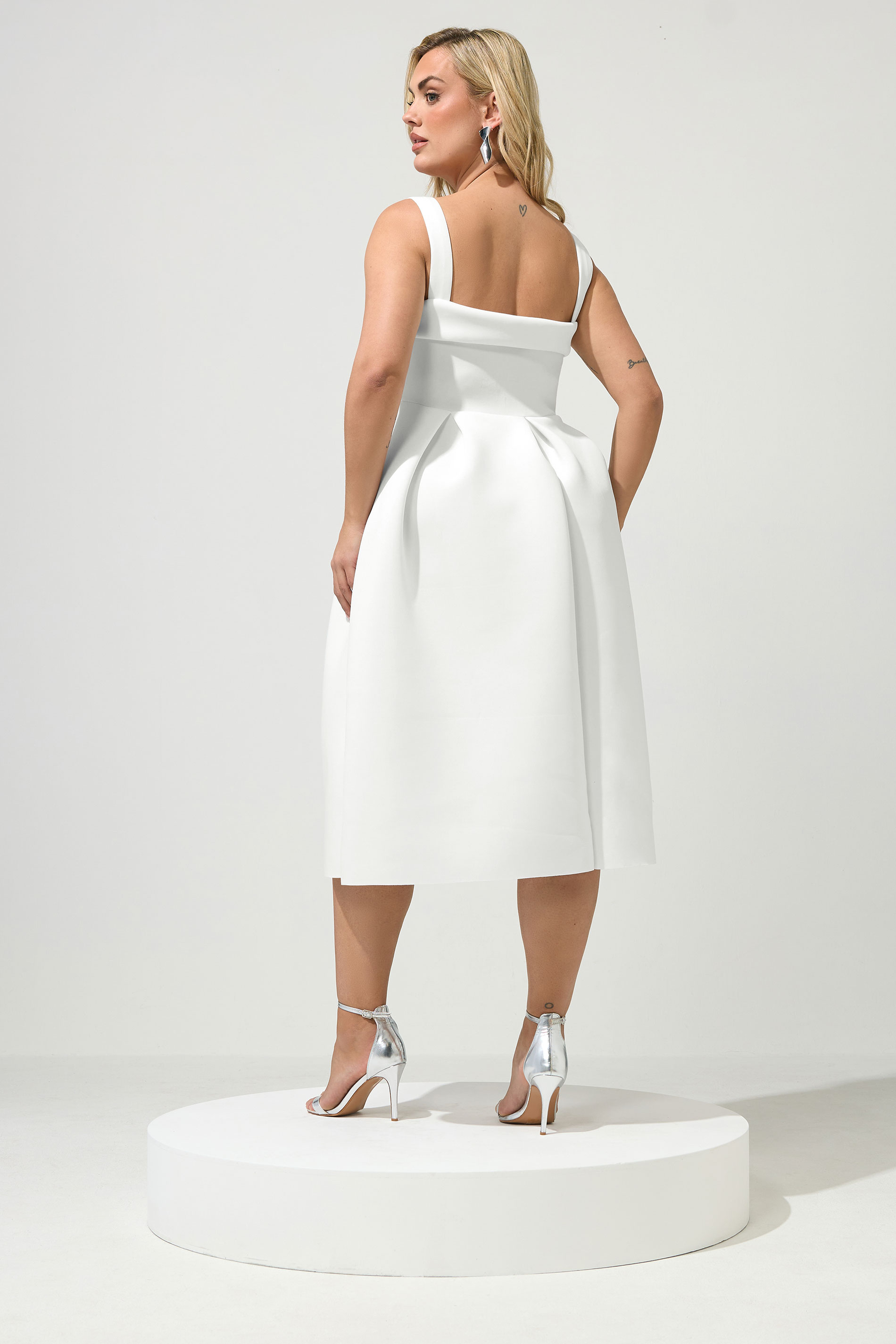 YOURS LONDON Plus Size White Skater Midi Dress | Yours Clothing 2