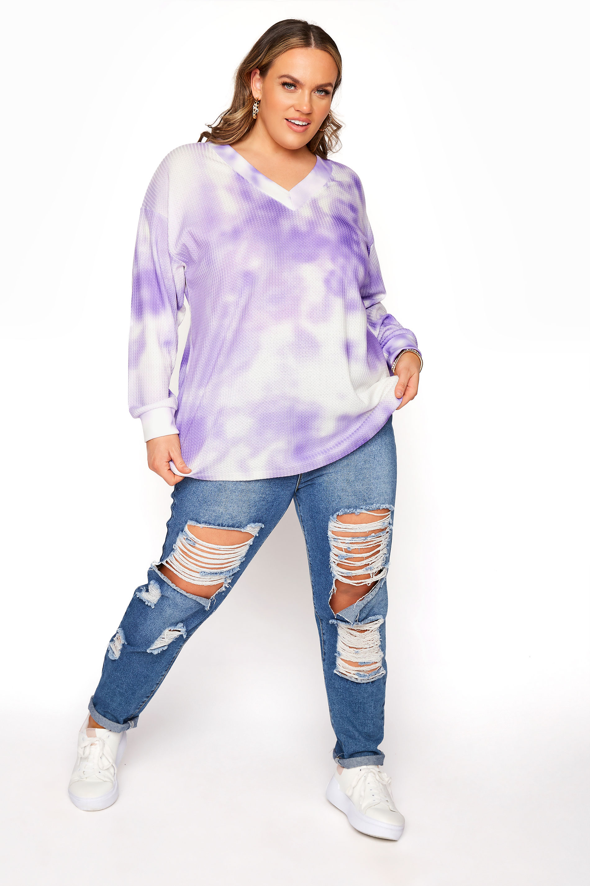 Grande taille  Tops Grande taille  Sweatshirts & Pulls à Capuche | Sweatshirt Encolure en V Violet Tie & Dye - XK26803
