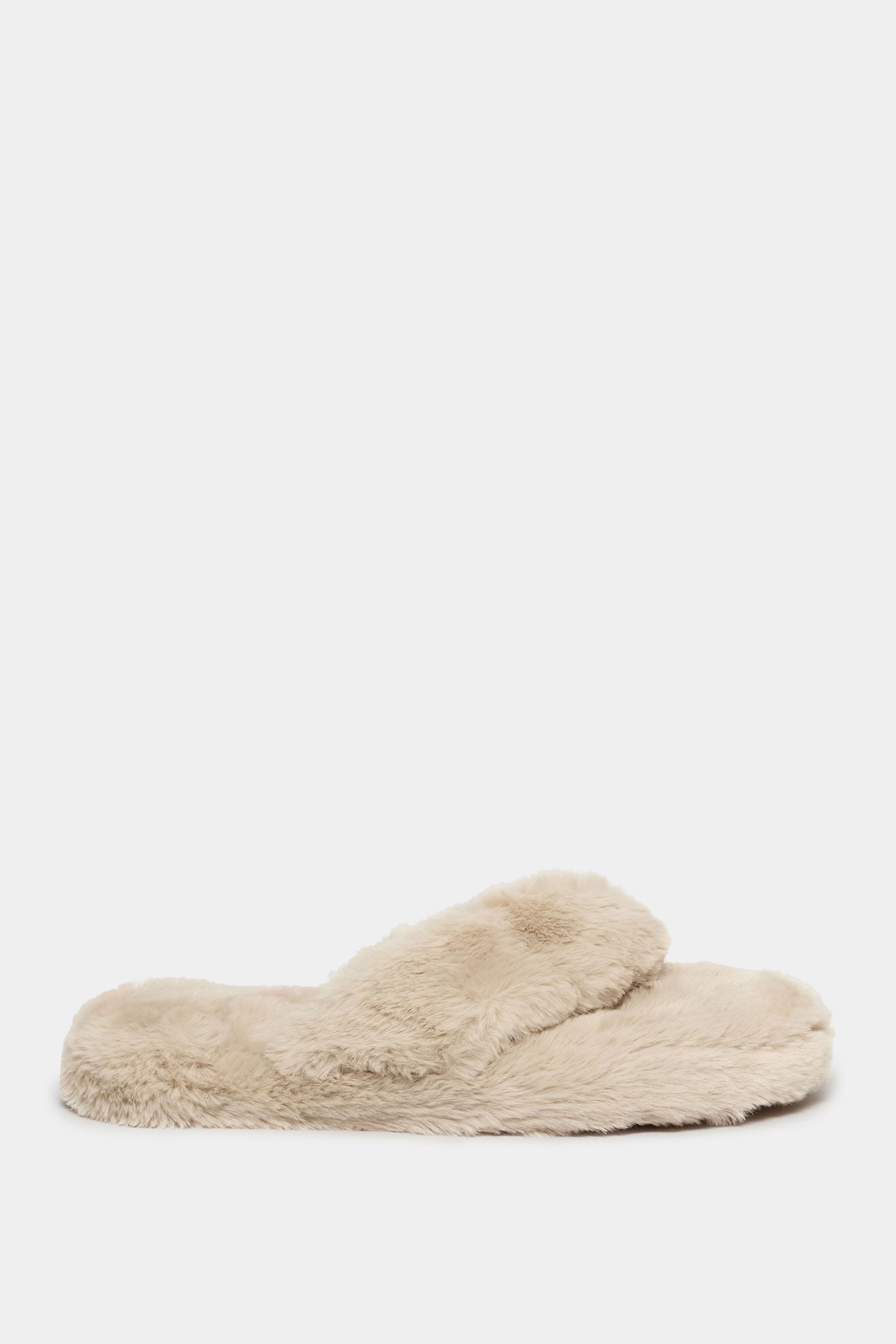 Beige Brown Fluff Toe Post Slippers In Extra Wide EEE Fit 3