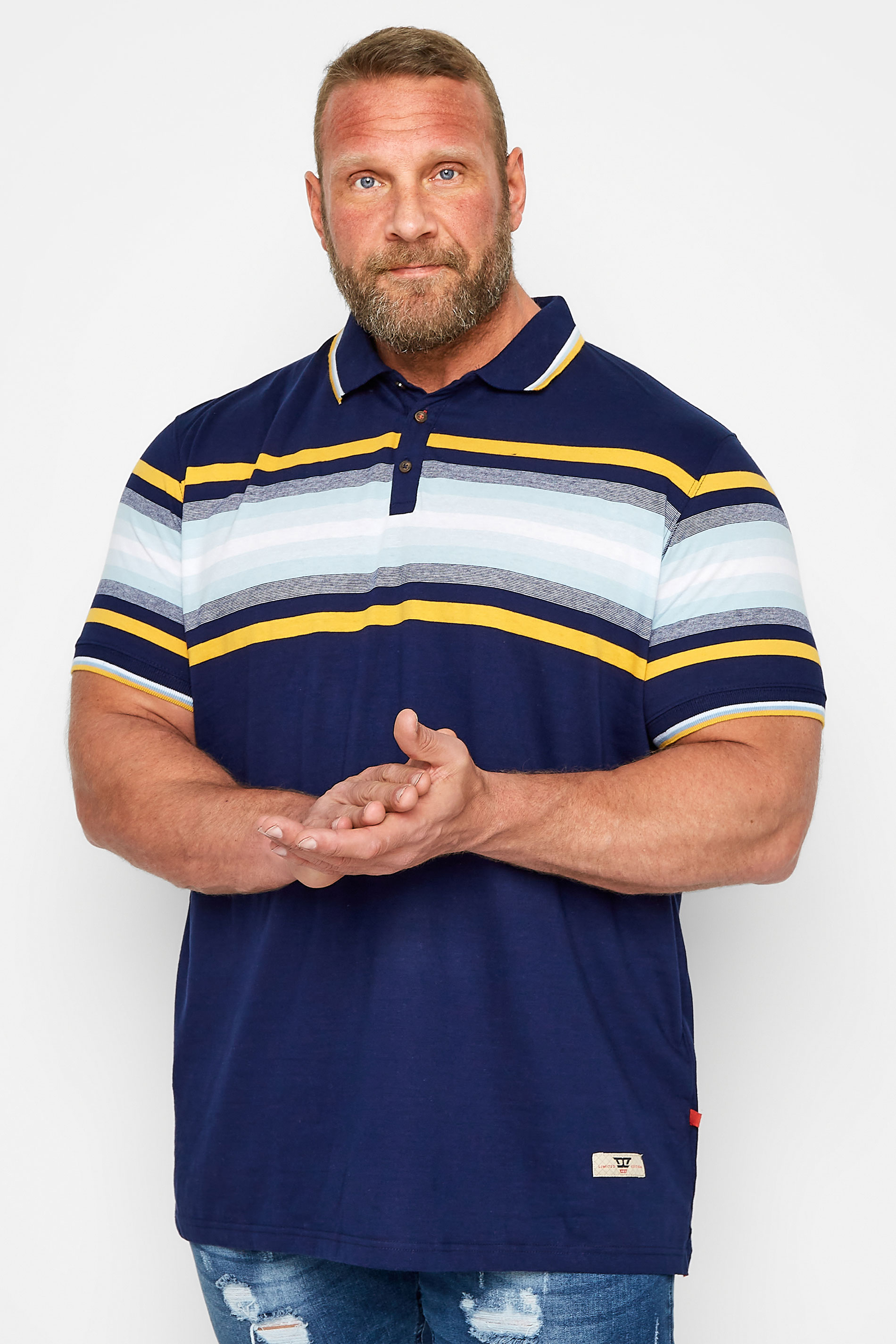 D555 Big & Tall Navy Blue Stripe Jersey Polo Shirt| BadRhino 1
