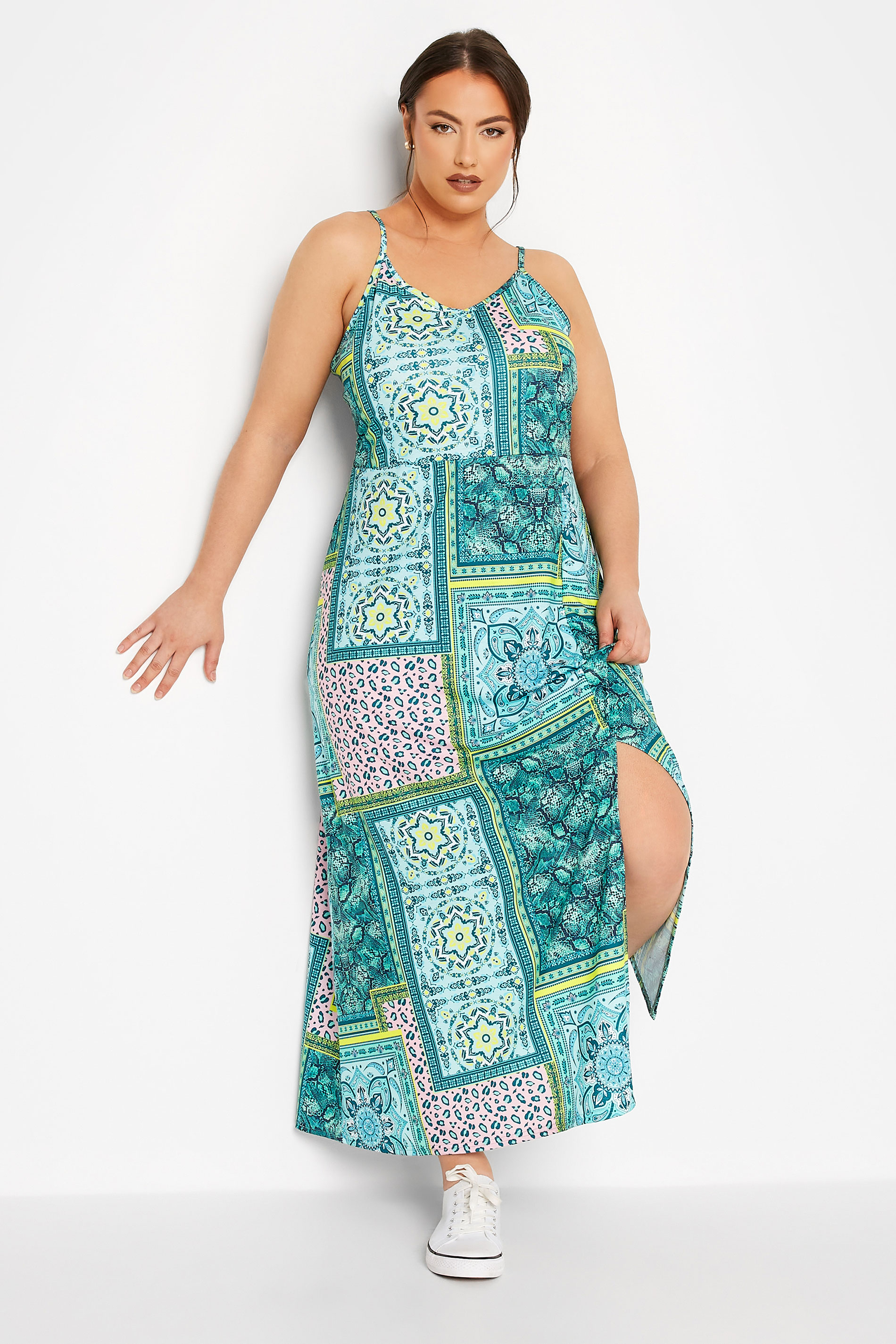 LIMITED COLLECTION Plus Size Blue Tile Print Slit Midaxi Sundress | Yours Clothing 2