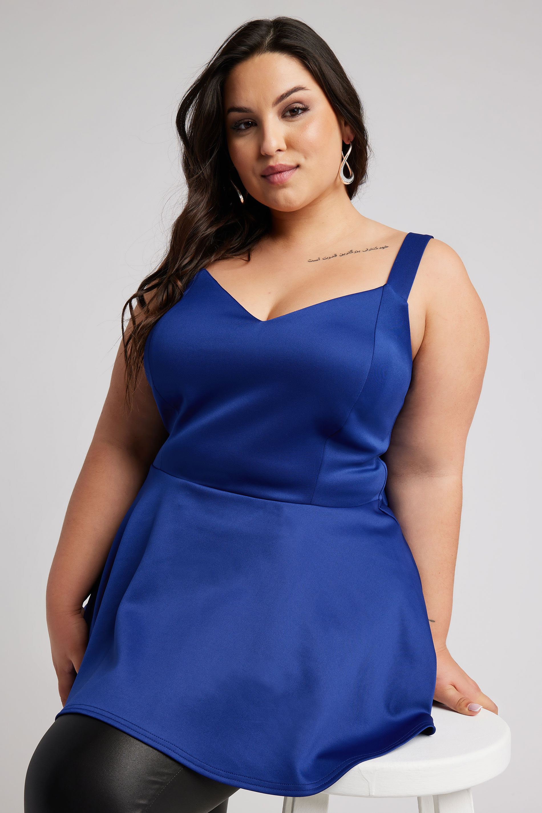 YOURS LONDON Plus Size Blue Bow Back Peplum Top | Yours Clothing 3