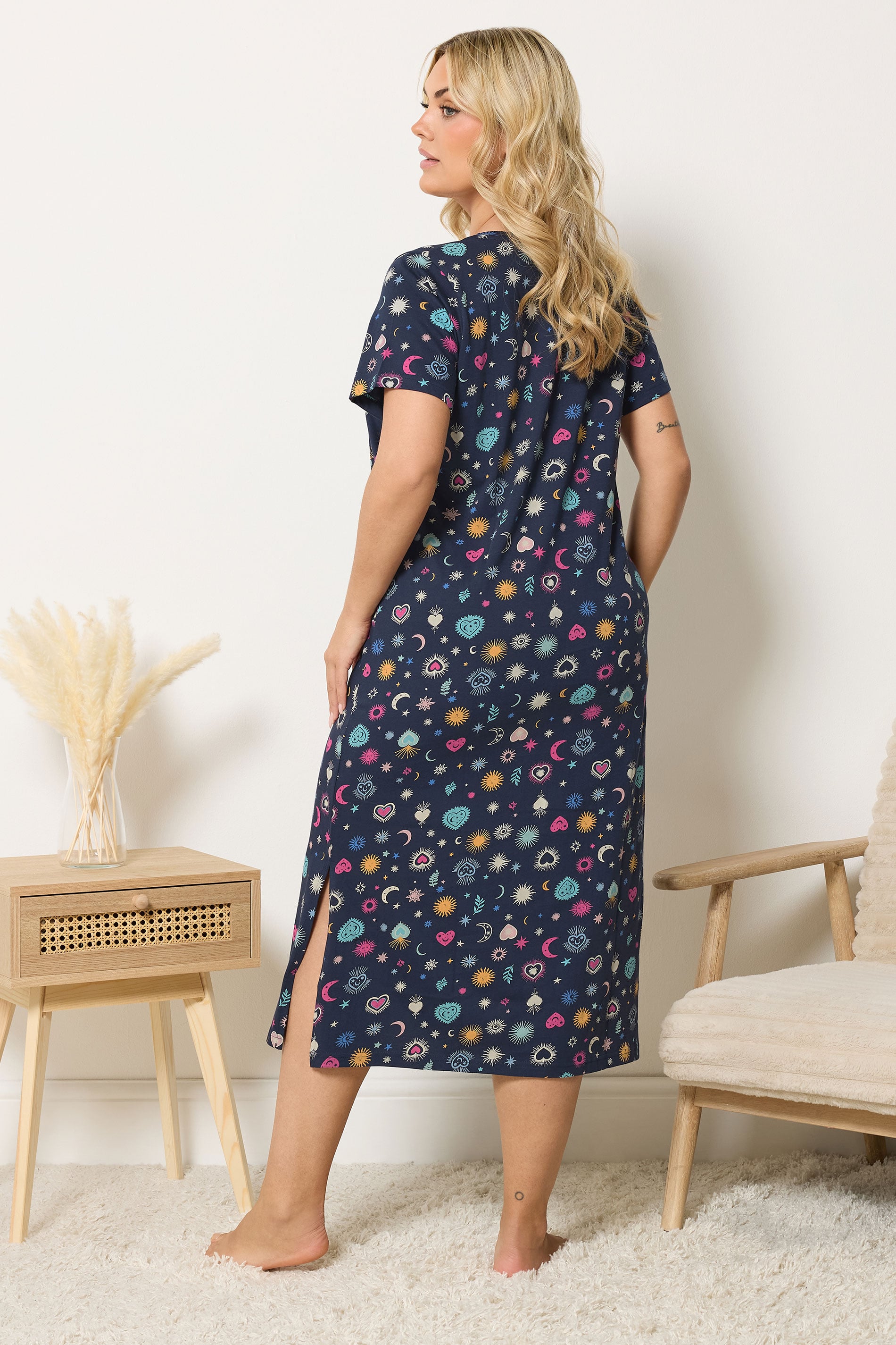 YOURS Plus Size Navy Blue Celestial Midaxi Nightdress | Yours Clothing 2