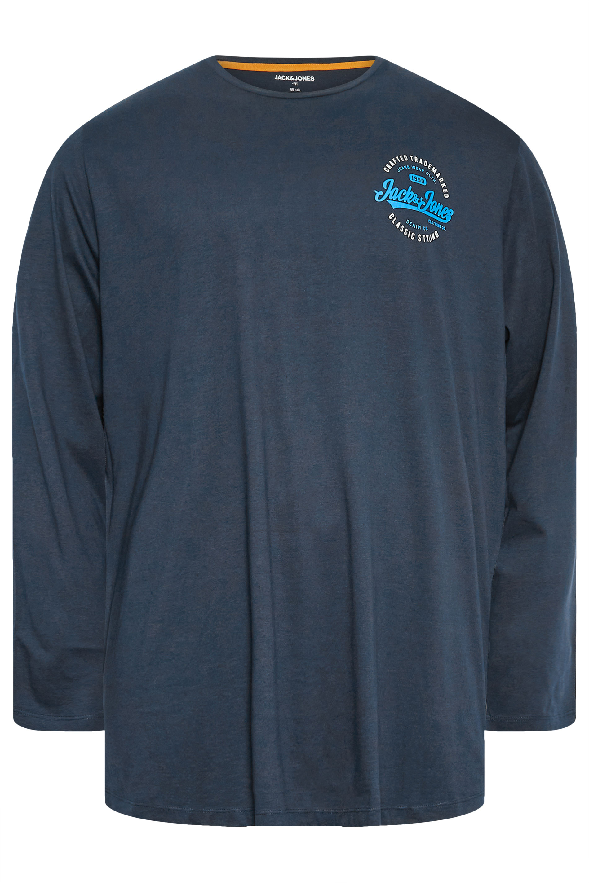 JACK & JONES Big & Tall Navy Blue Long Sleeve Logo T-Shirt | BadRhino 2