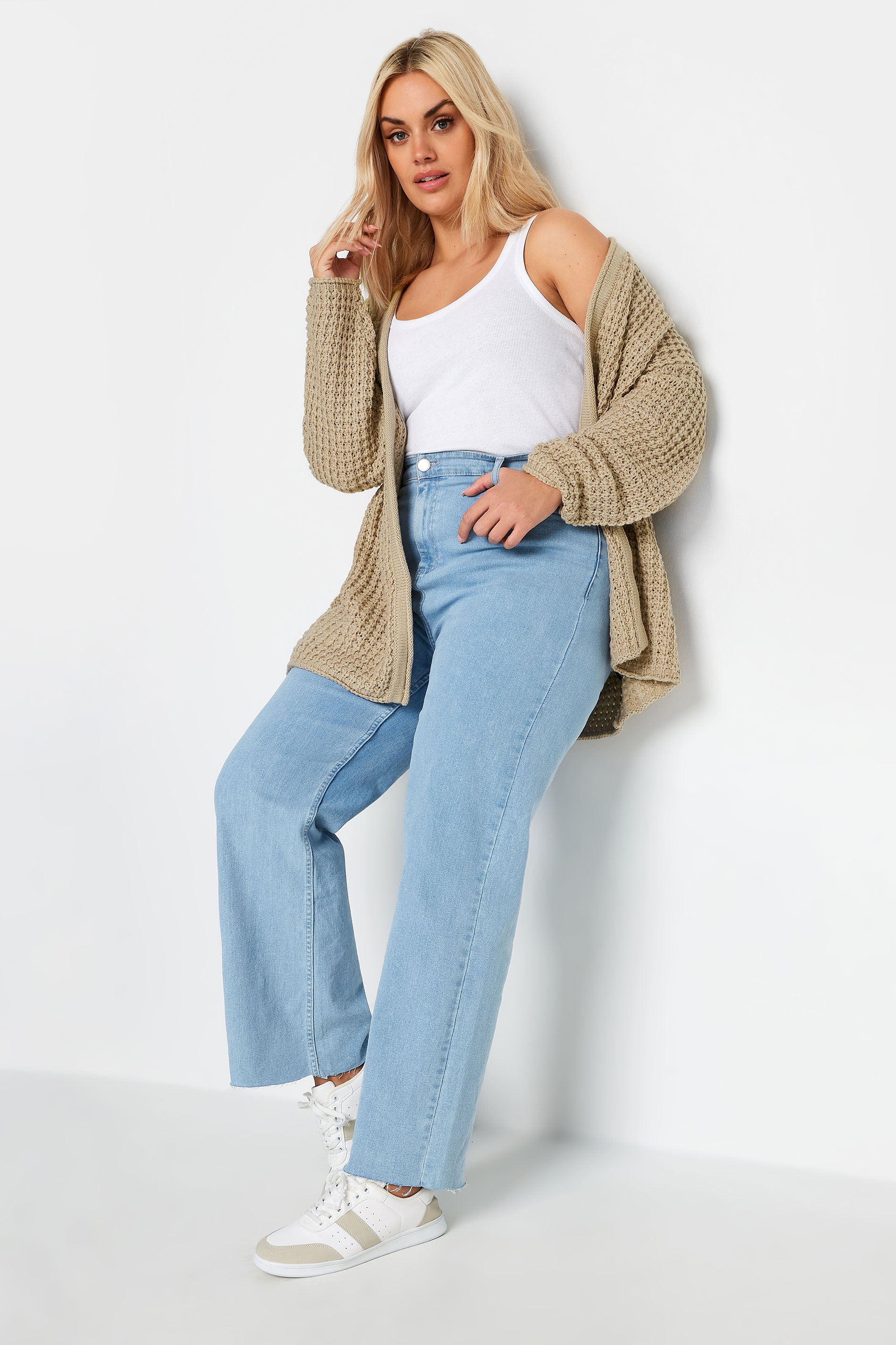 YOURS Plus Size Beige Brown Waffle Knit Cardigan | Yours Clothing 2