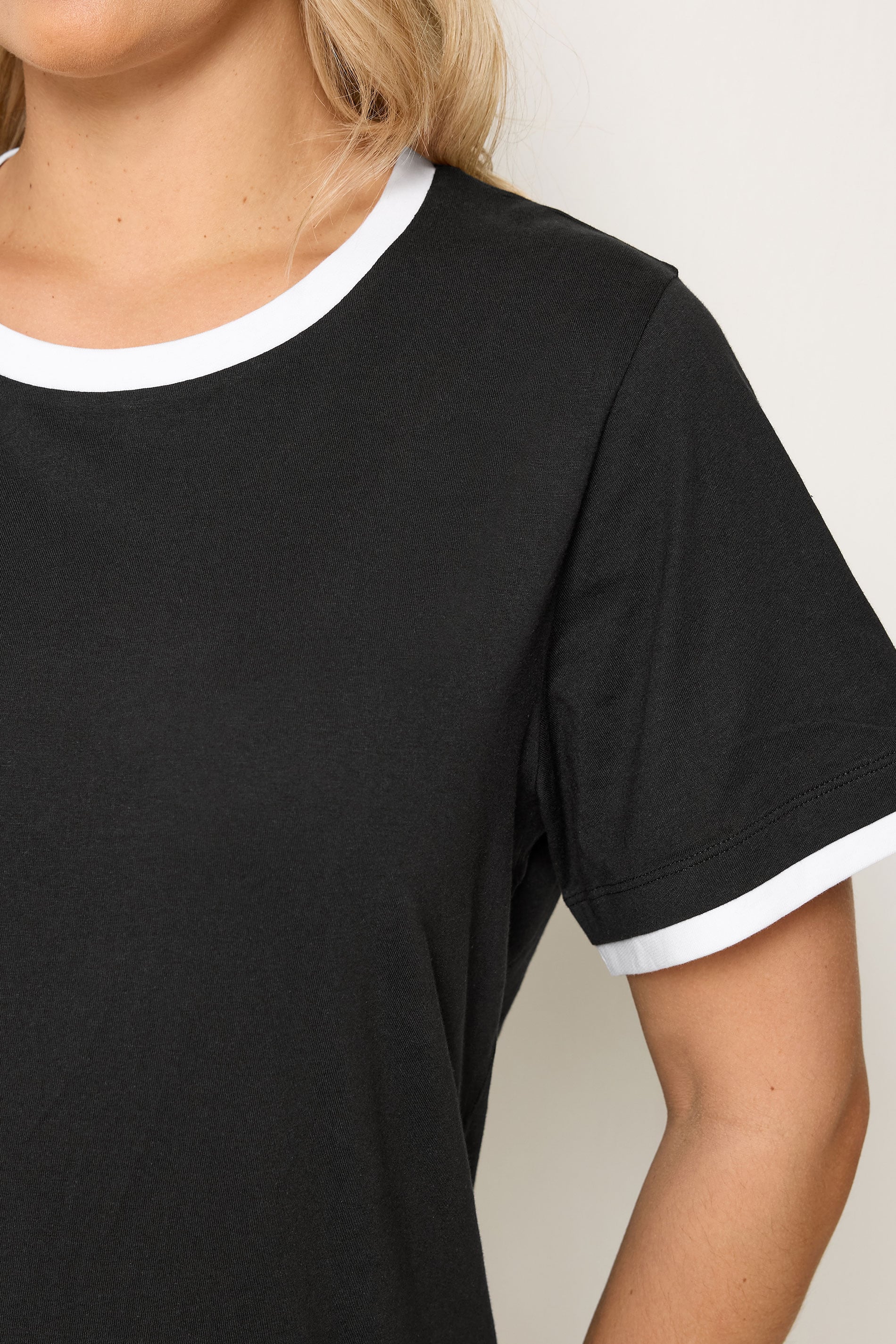 YOURS Plus Size Black Contrast Trim T-Shirt | Yours Clothing 4