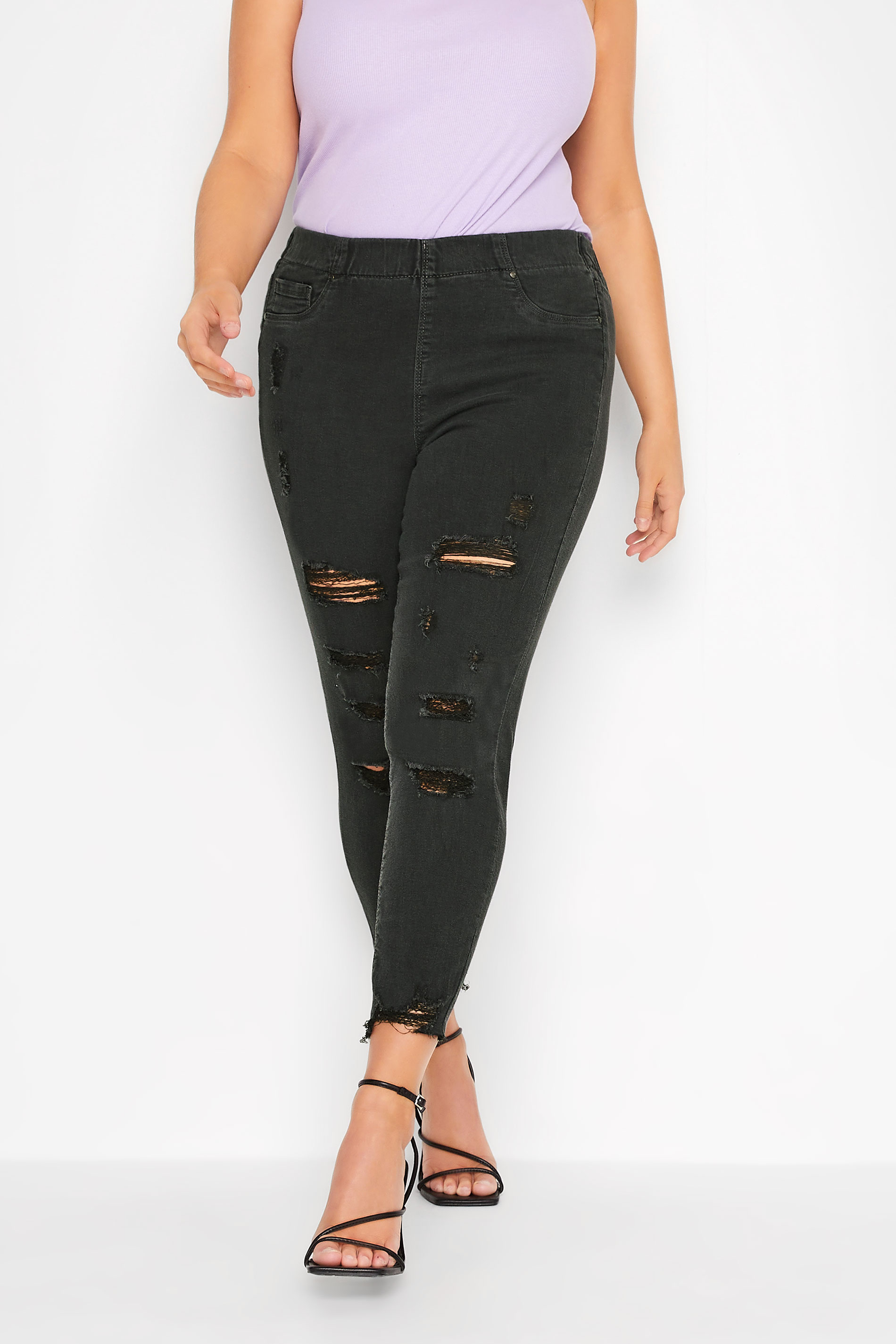 Plus Size Dark Grey Extreme Ripped JENNY Jeggings | Yours Clothing 1