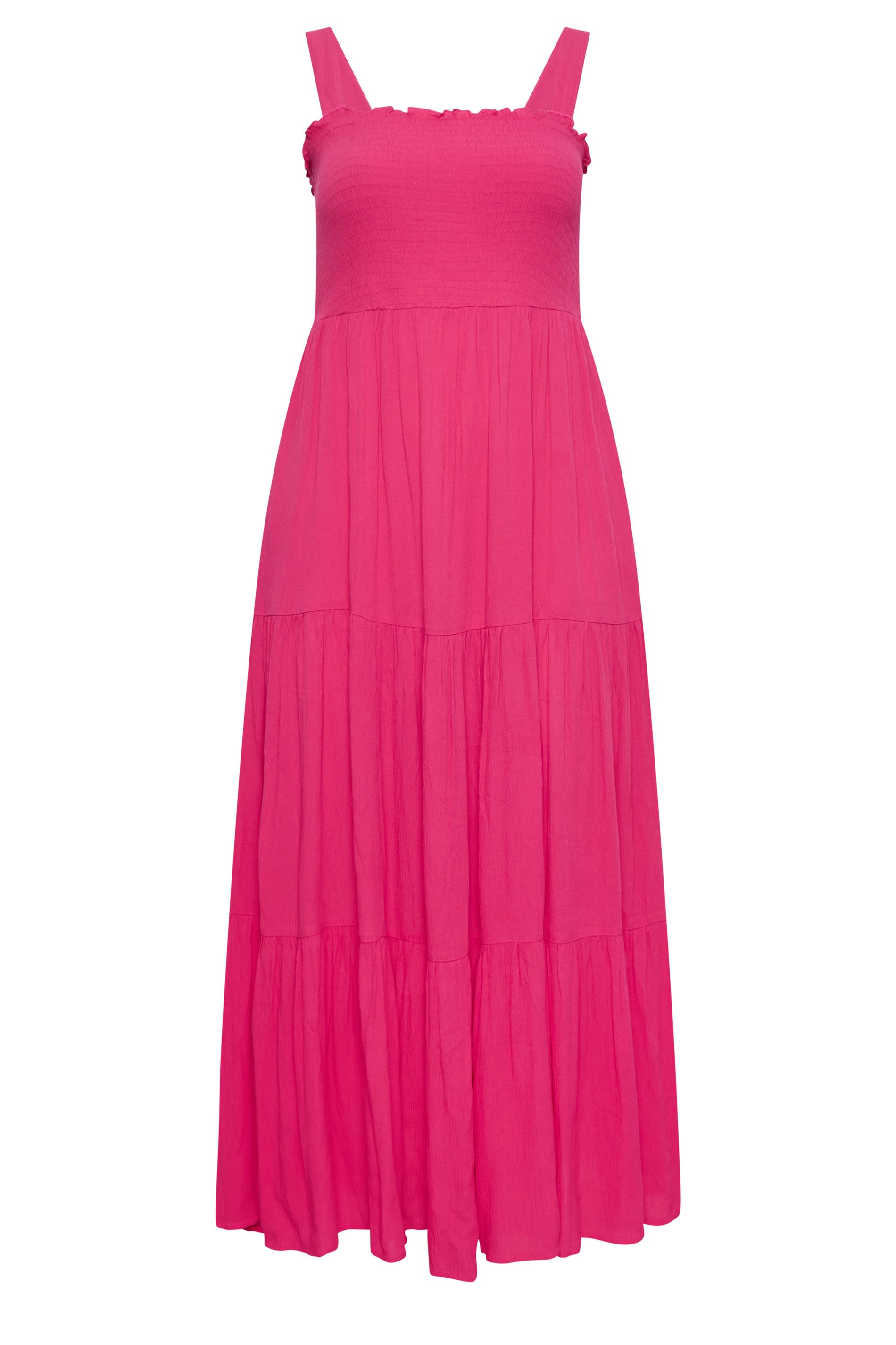 YOURS Plus Size Hot Pink Shirred Strappy Sundress | Yours Clothing