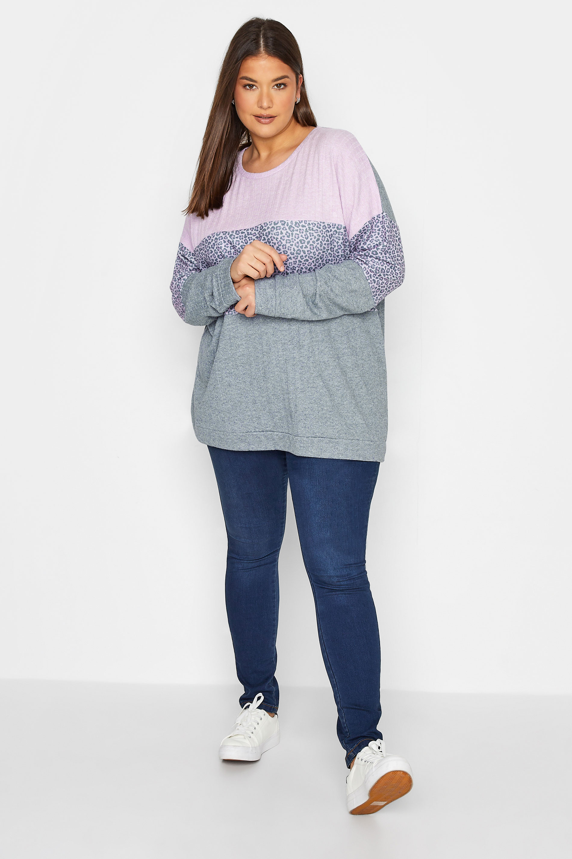 LTS Tall Women's Grey Animal Print Colour Block Sweatshirt | Long Tall Sally 2