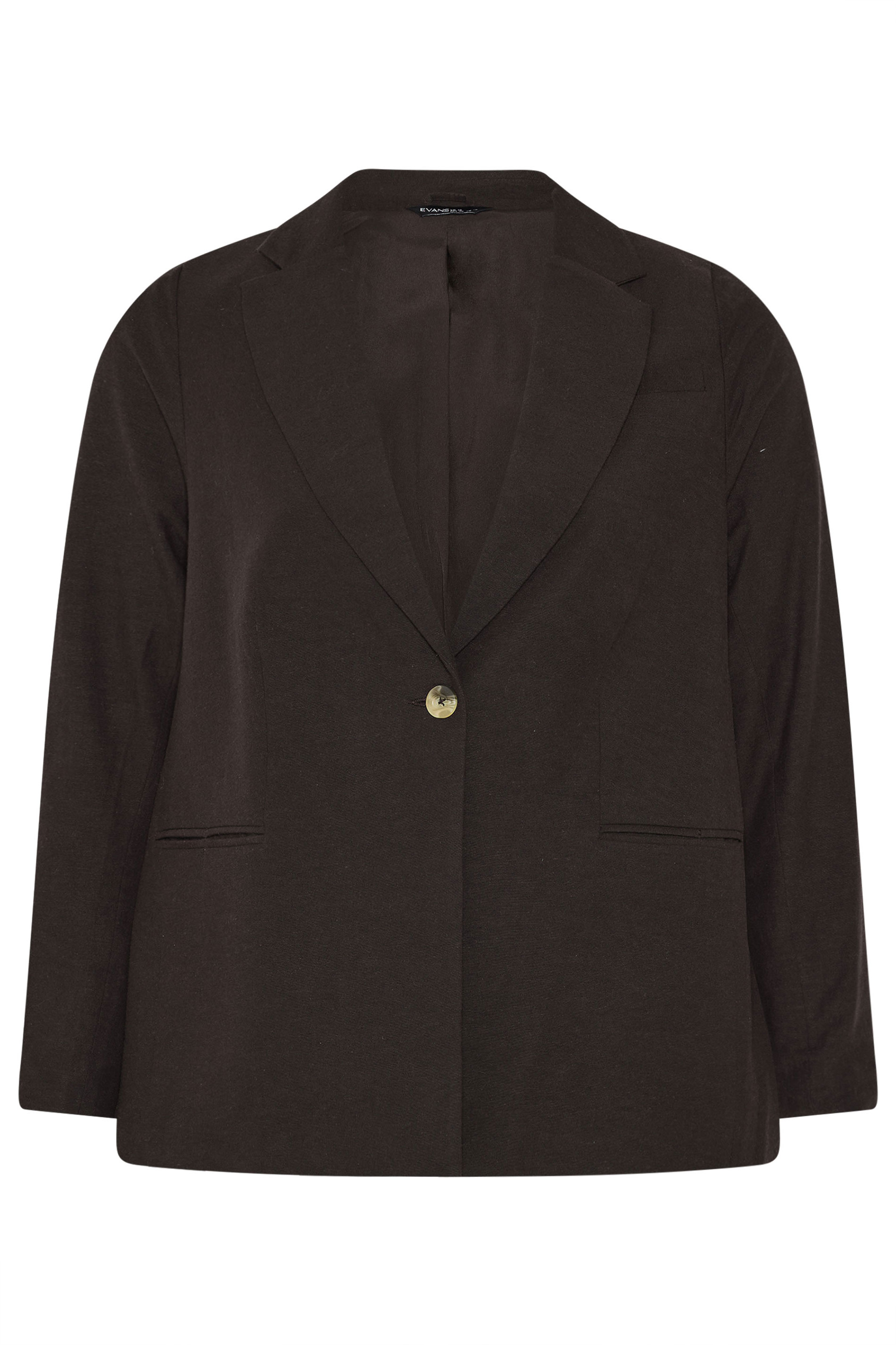 EVANS Plus Size Chocolate Brown Linen Blazer | Evans 8
