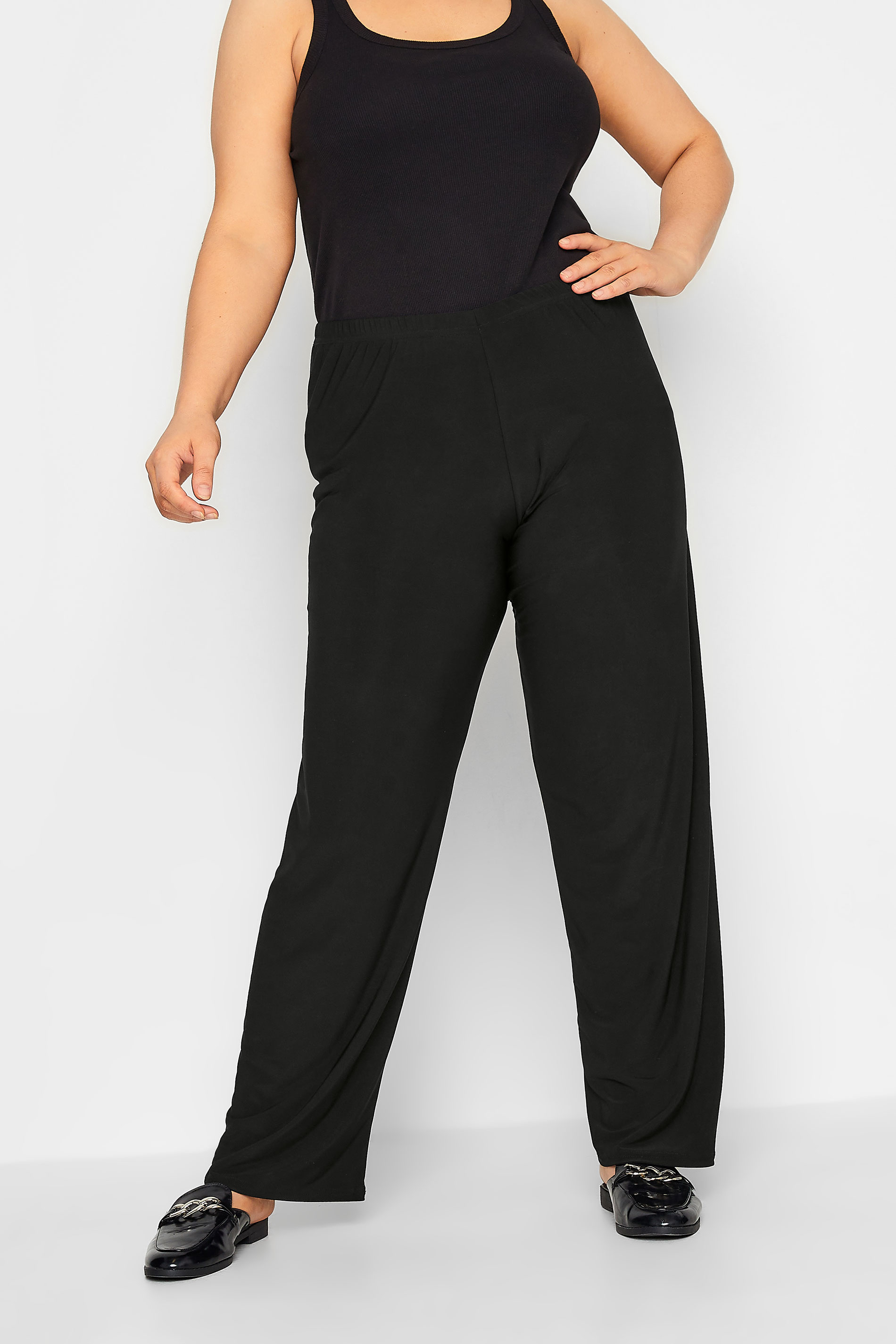 Plus Size Black Pull On Straight Leg Trousers | Yours Clothing 1