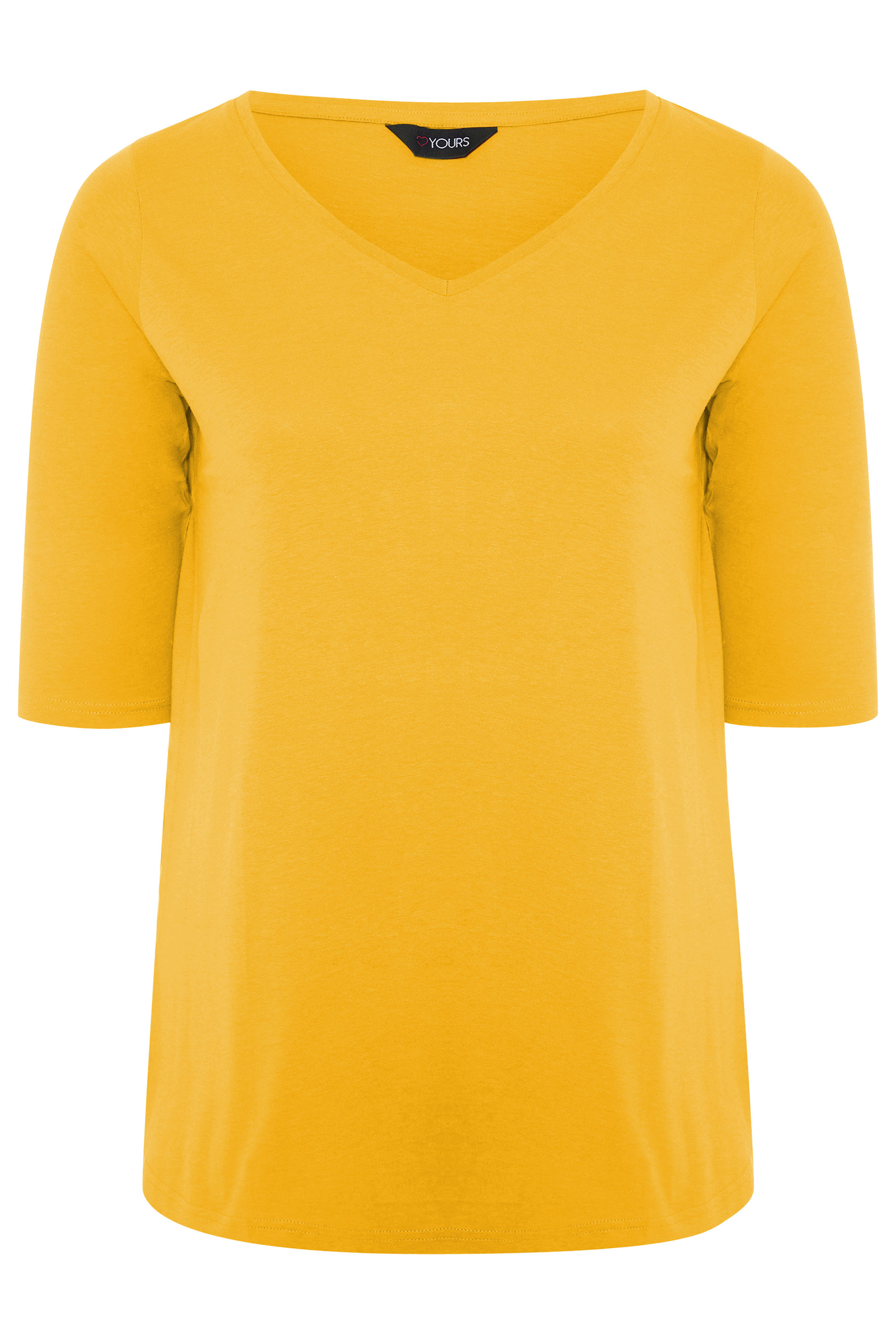 Mustard Yellow V-Neck Cotton Top | Yours Clothing