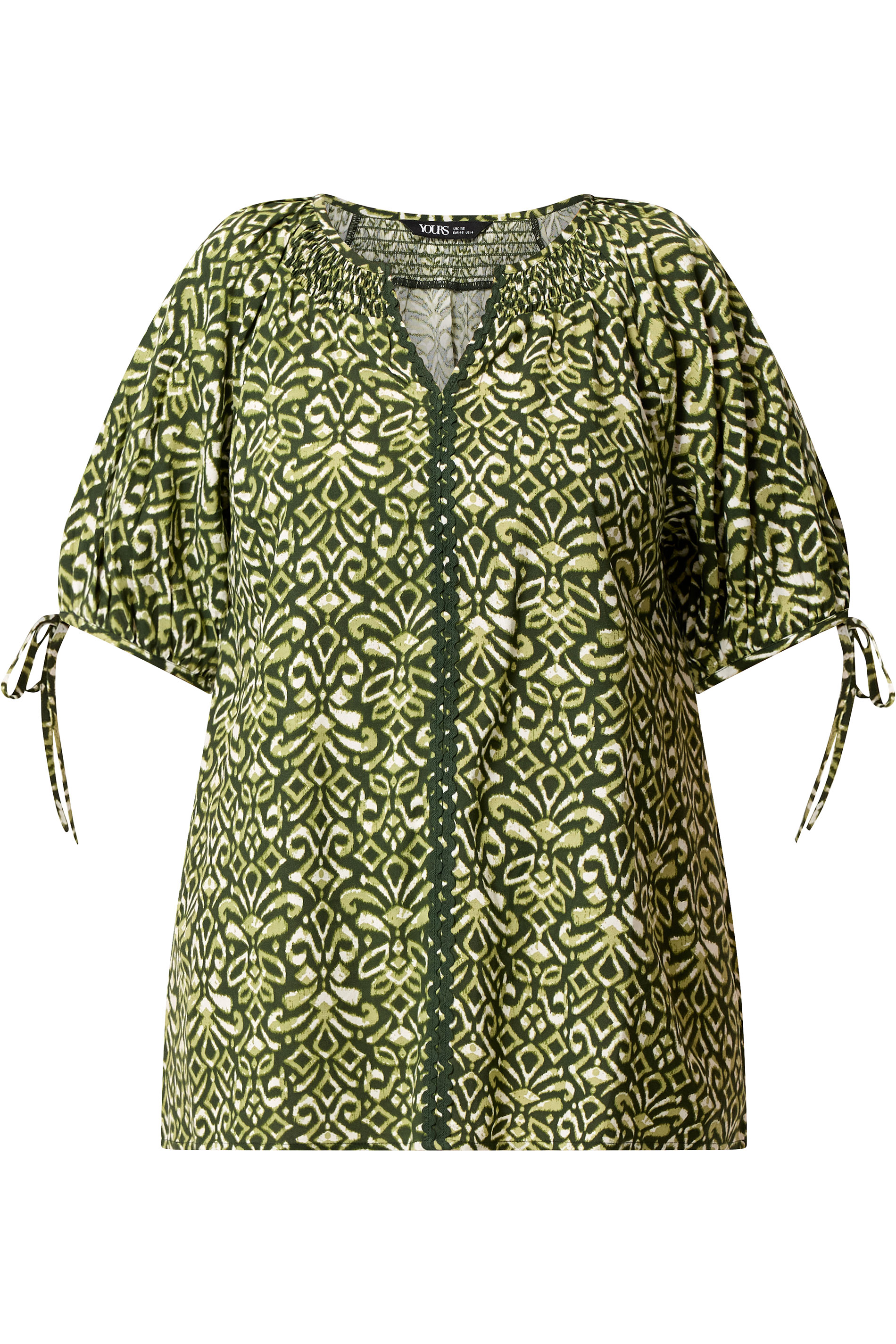 YOURS Plus Size Green Ikat Print Blouse | Yours Clothing 5