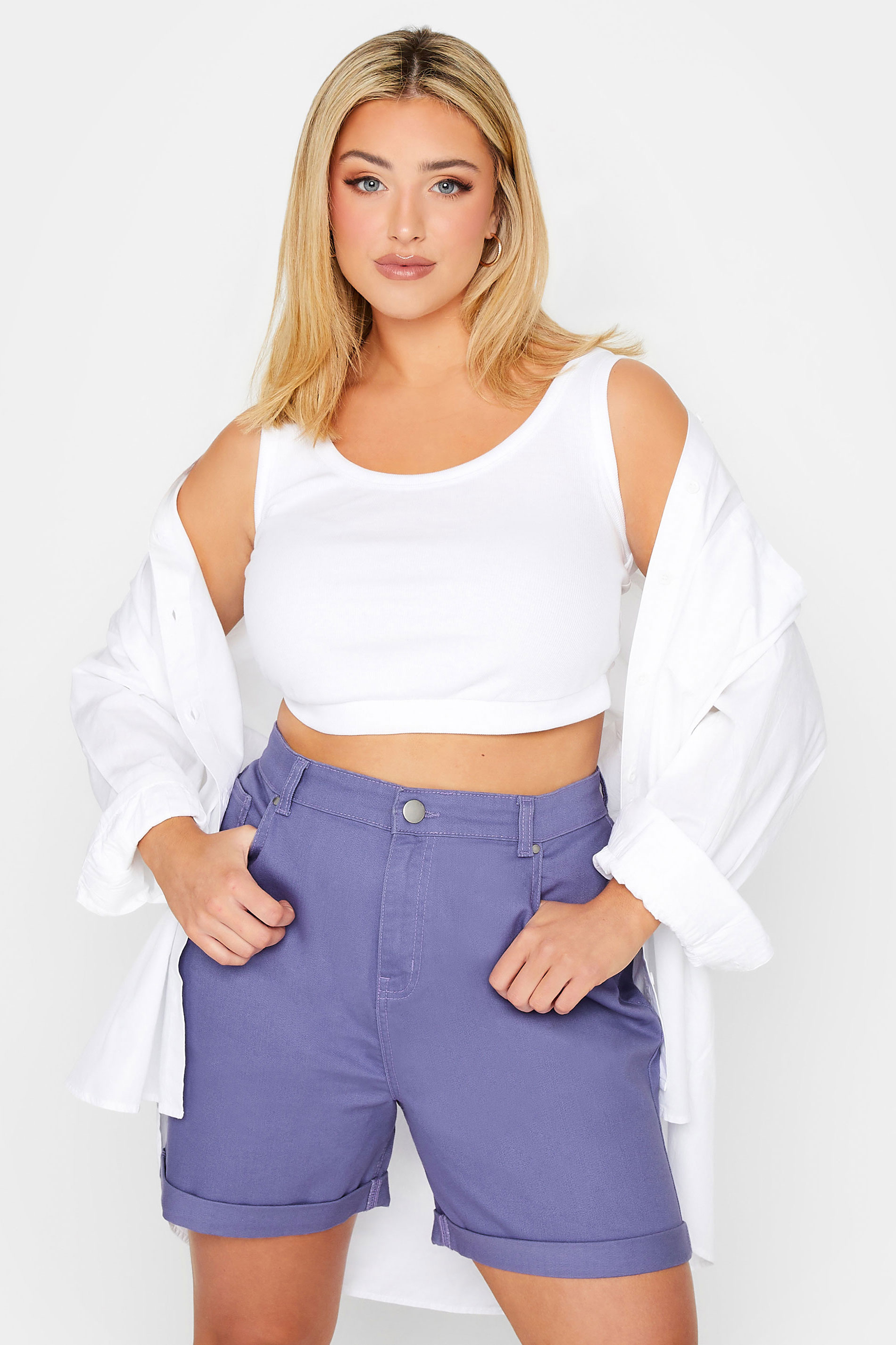 YOURS Plus Size Purple MOM Denim Shorts | Yours Clothing 1