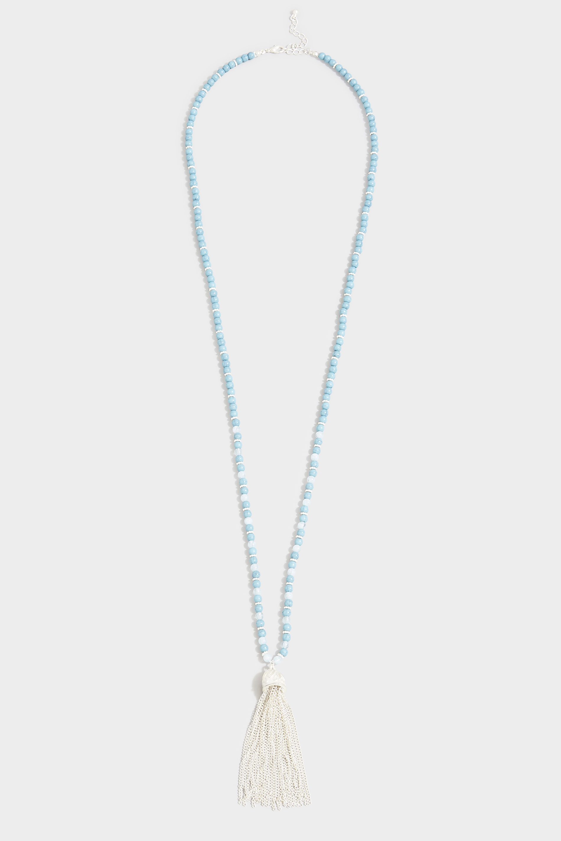 Blue Bead Tassel Pendant Long Necklace | Yours Clothing 2