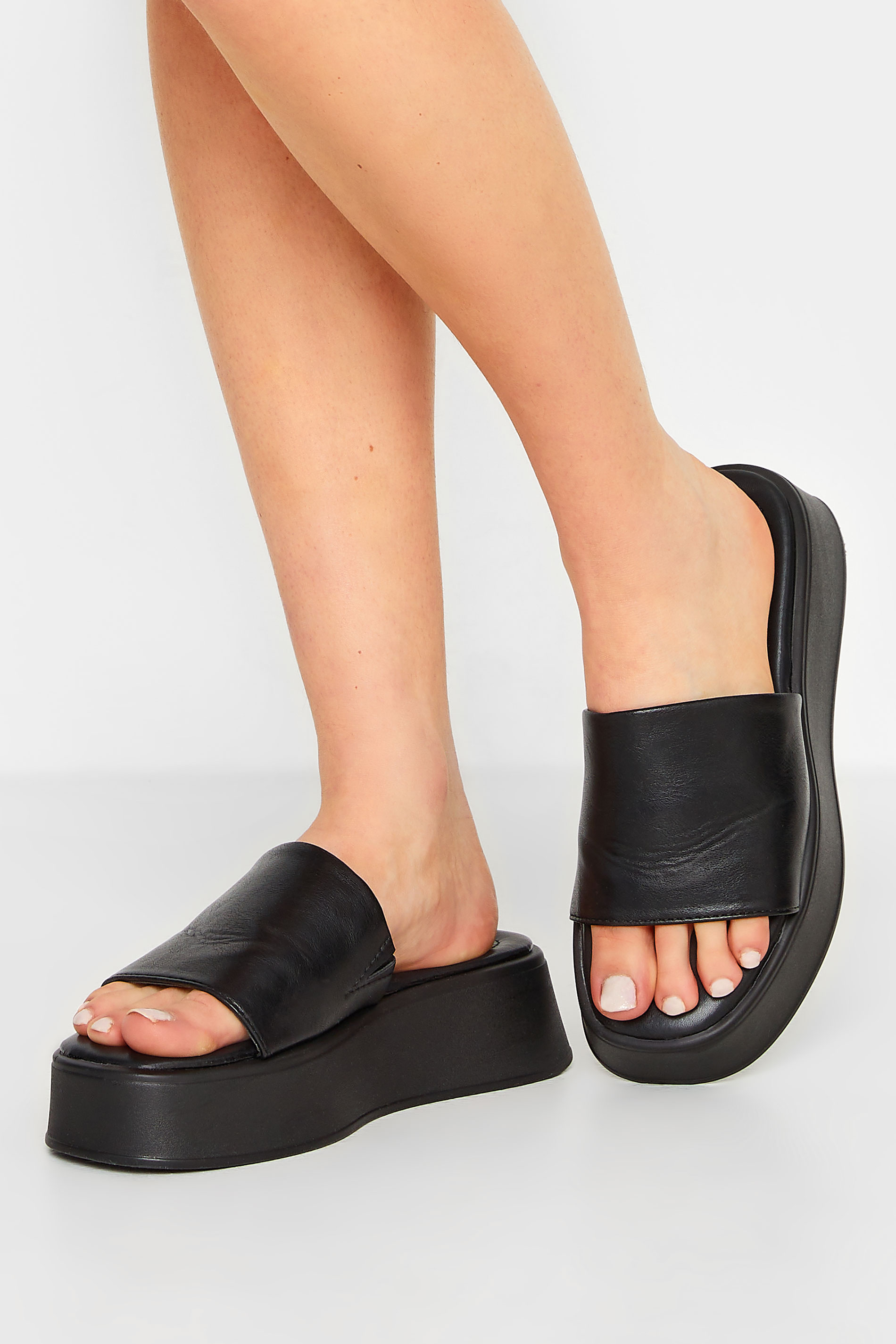 PixieGirl Black Flatform Mule Sandals In Standard Fit | PixieGirl 1