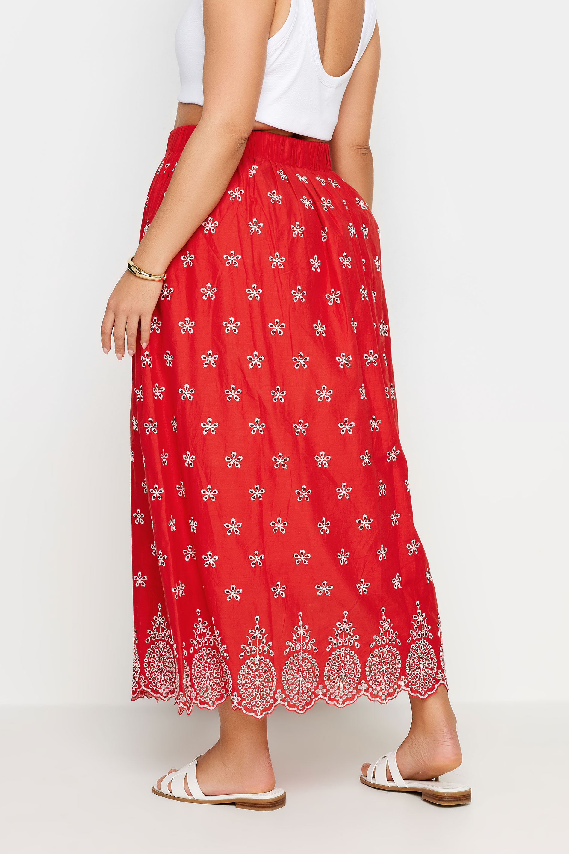 YOURS Plus Size Red Floral Broderie Maxi Skirt | Yours Clothing 3