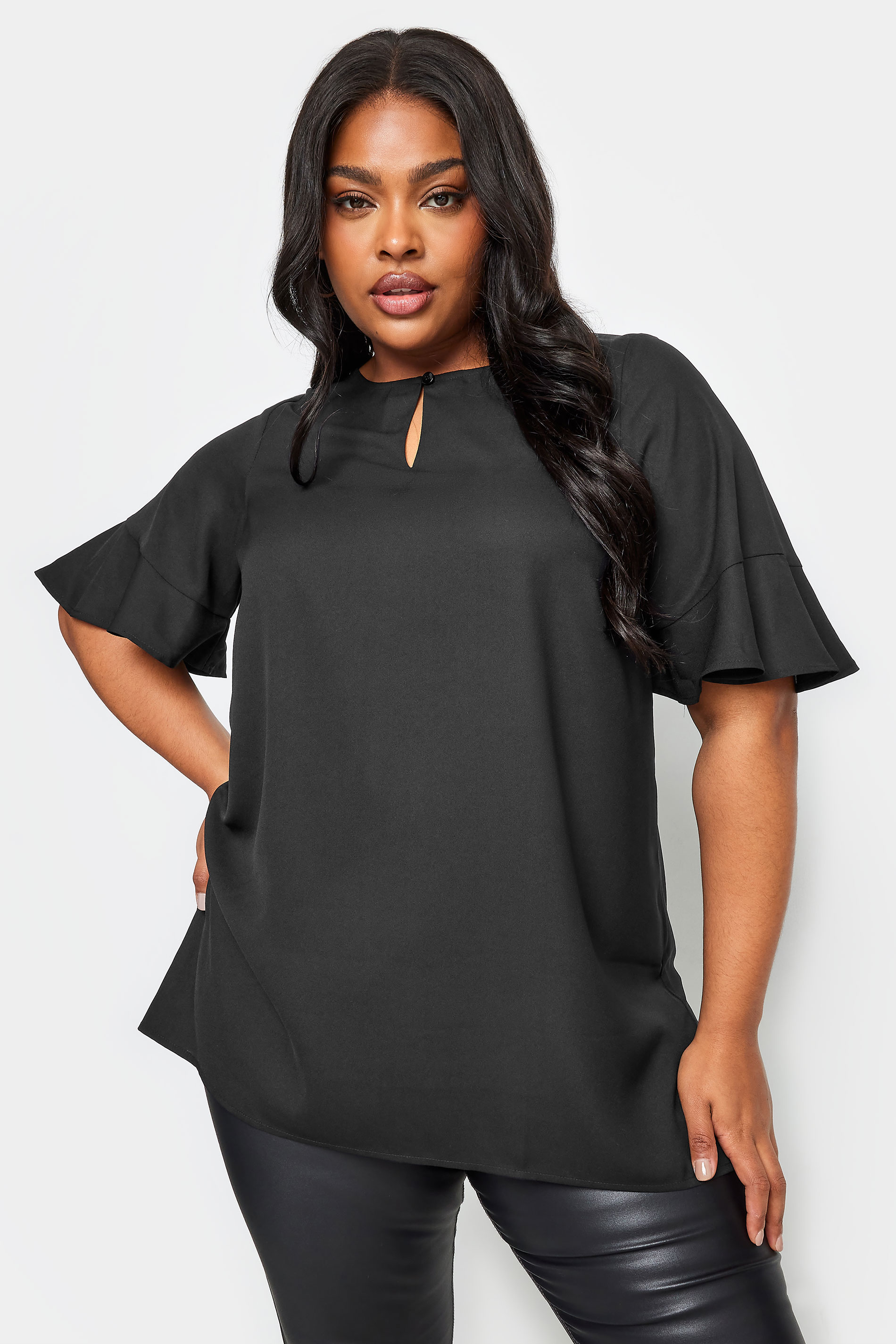 YOURS Plus Size Black Keyhole Tunic Top | Yours Clothing 1