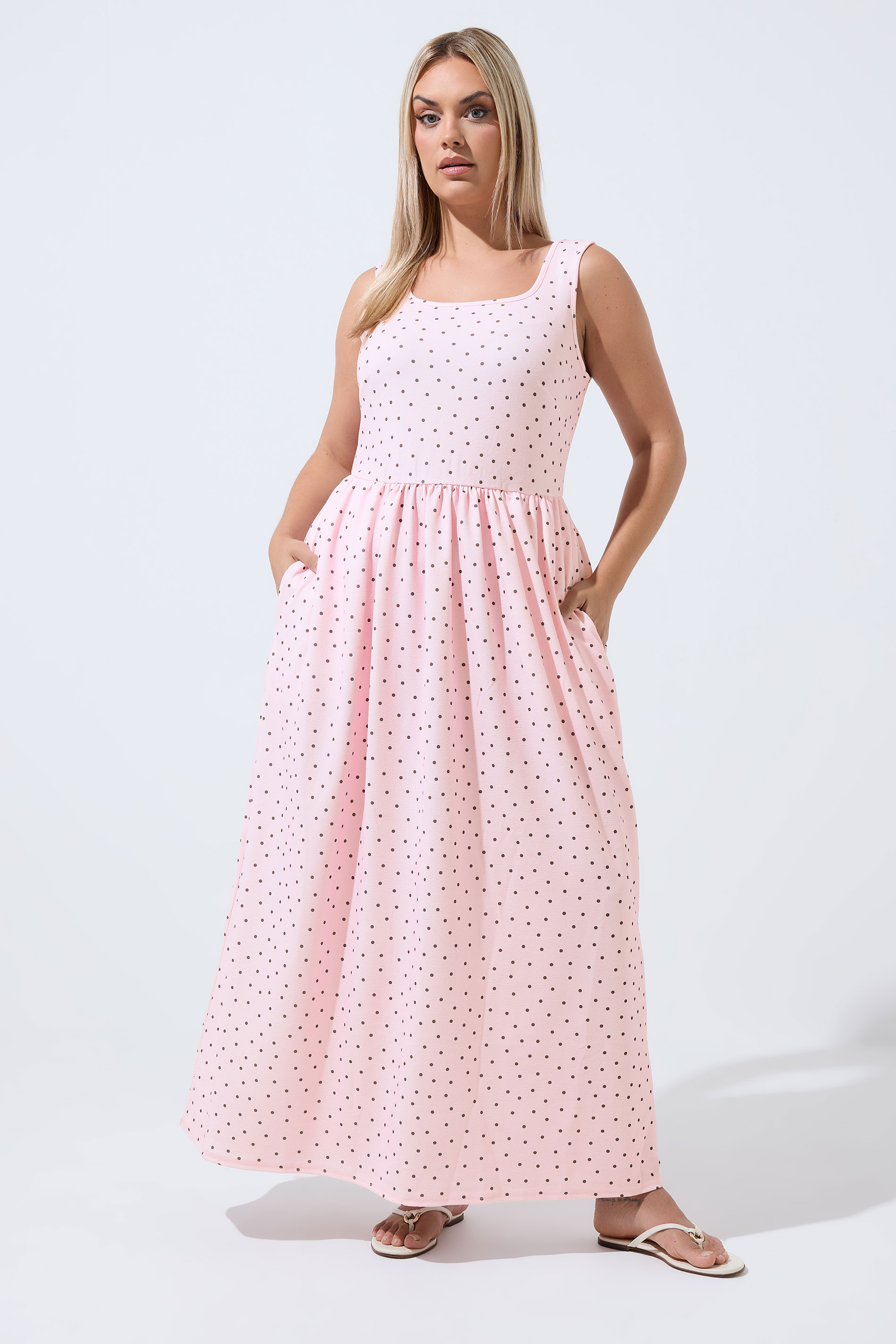 LIMITED COLLECTION Plus Size Pink Polka Dot Maxi Dress | Yours Clothing 1