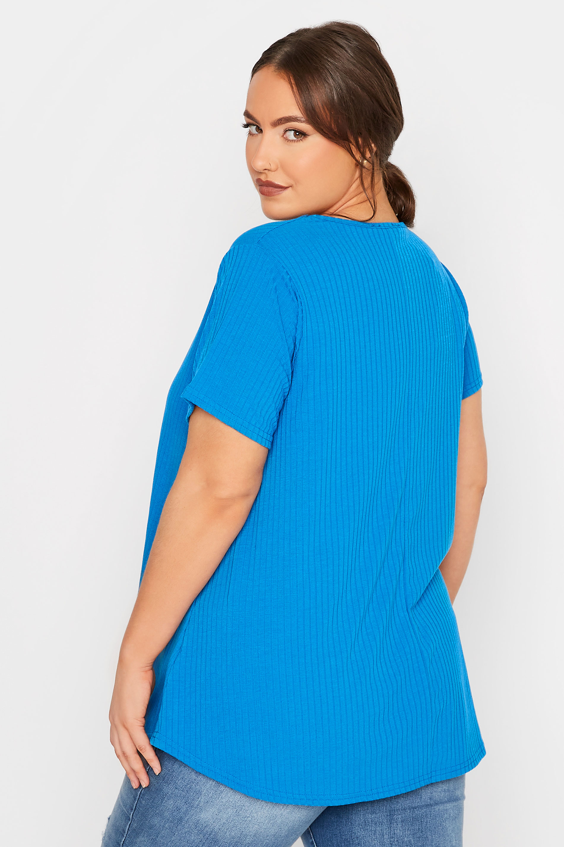 Grande taille  Tops Grande taille  T-Shirts | LIMITED COLLECTION - Top Bleu Roi Nervuré Style Volanté - MH55224