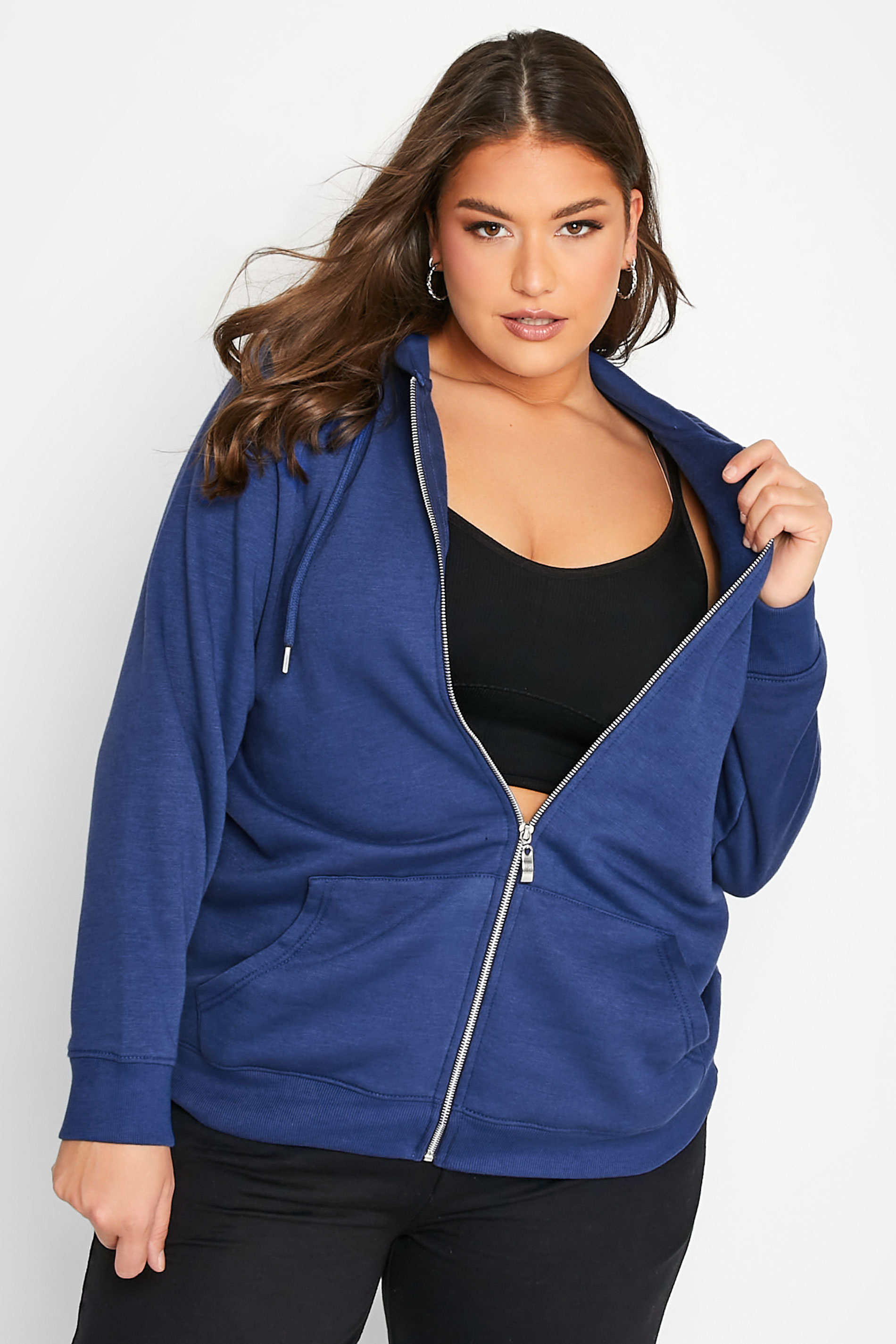 Curve Plus Size Womens Dark Blue Raglan Zip Hoodie | Yours Clothing 1